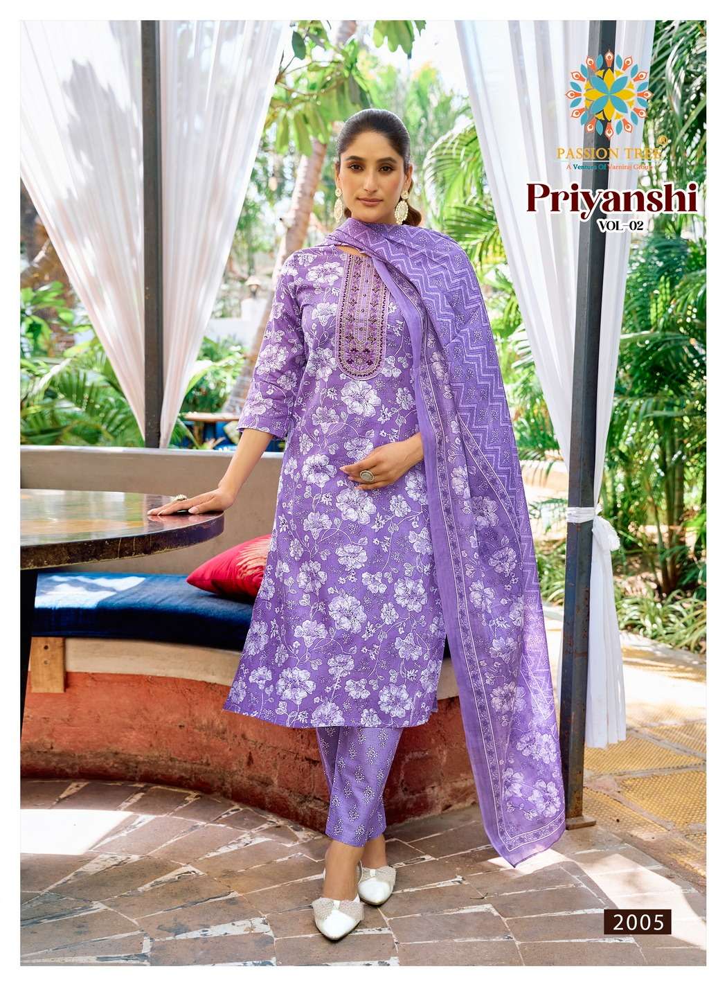 PASSION TREE PRIYANSHI VOL 2 COTTON PRINTED LADIES KURTI PANT AND DUPATTA SET