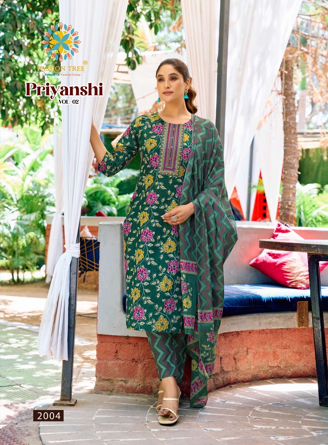 PASSION TREE PRIYANSHI VOL 2 COTTON PRINTED LADIES KURTI PANT AND DUPATTA SET