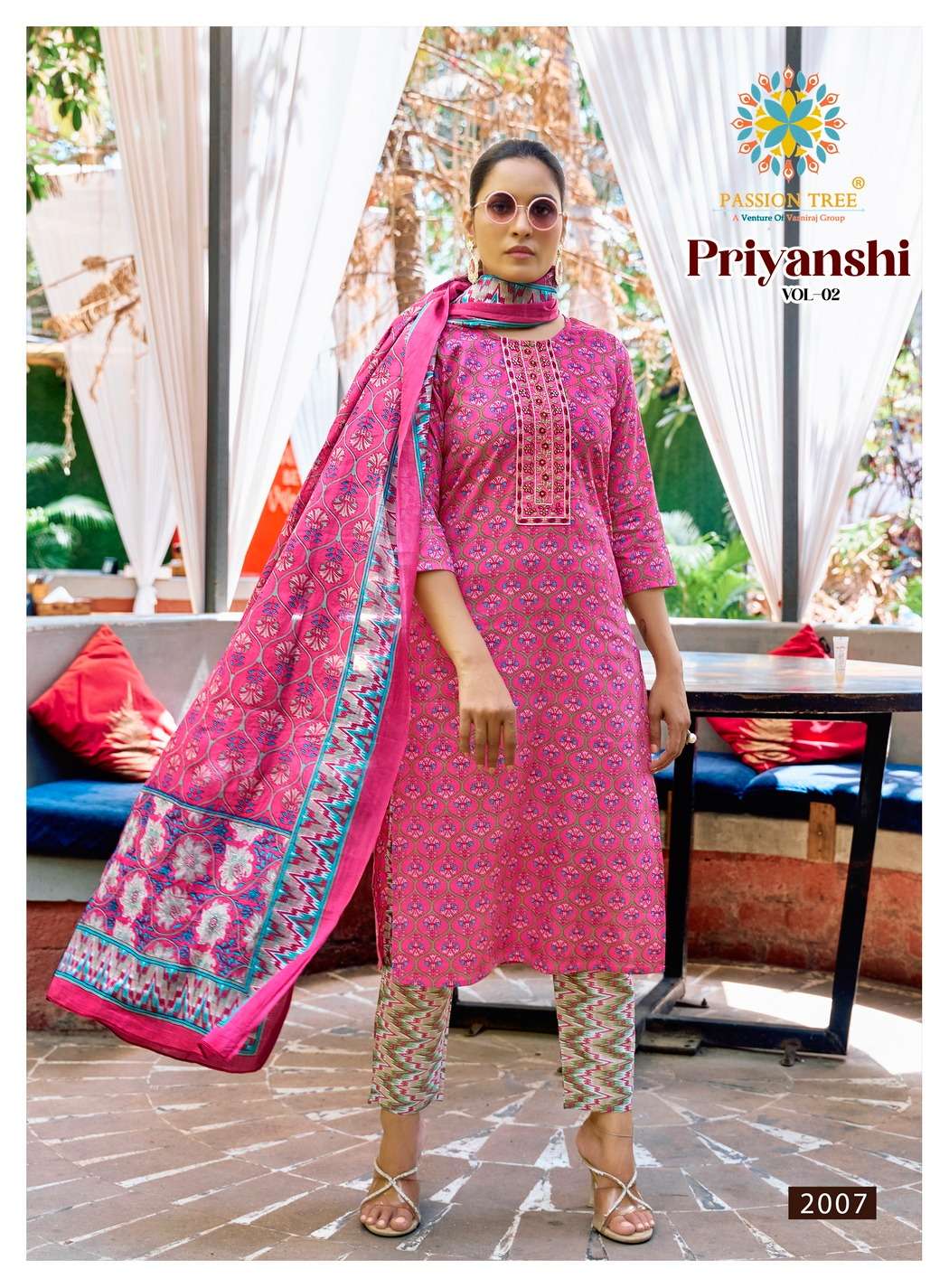 PASSION TREE PRIYANSHI VOL 2 COTTON PRINTED LADIES KURTI PANT AND DUPATTA SET