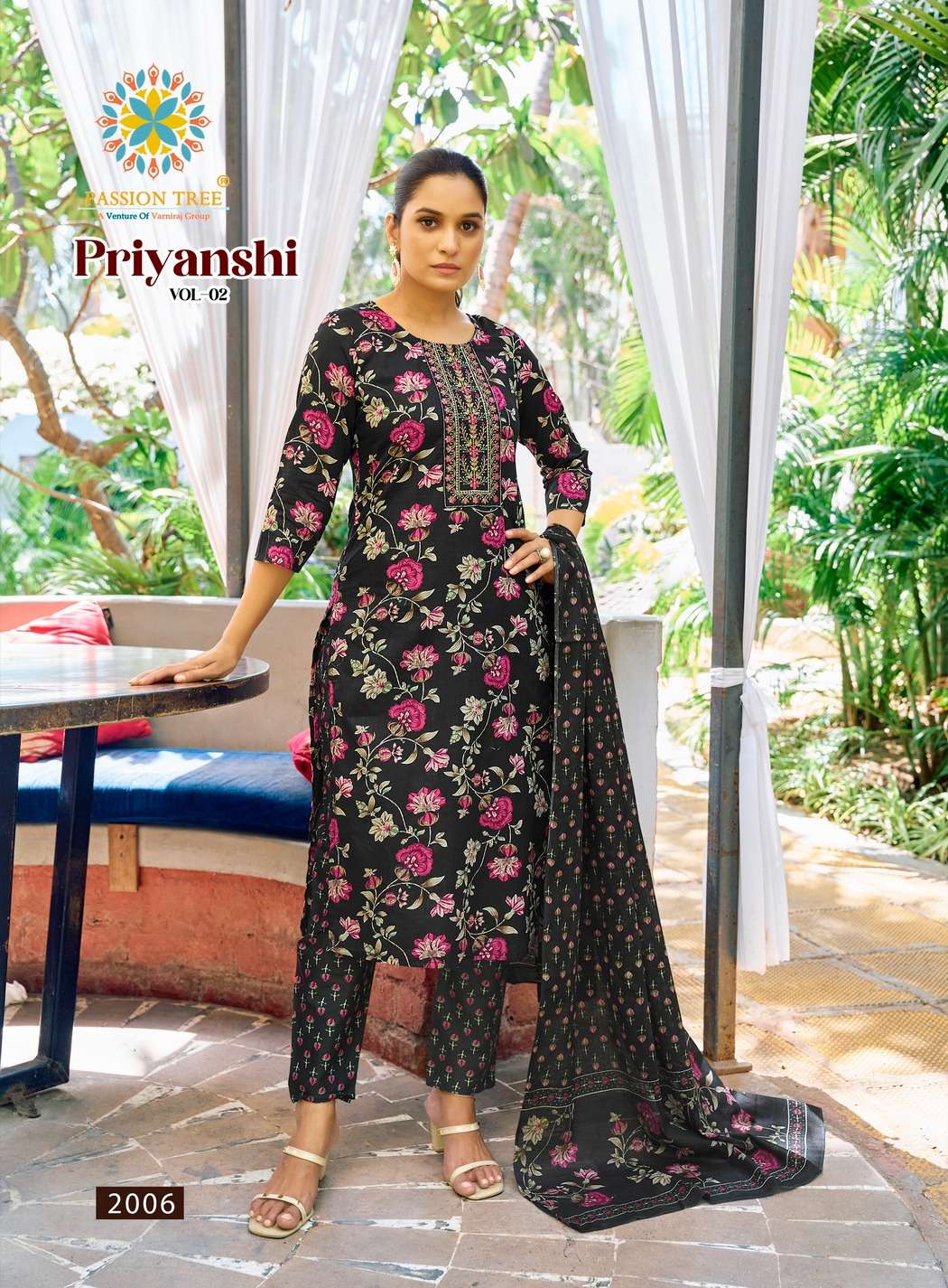 PASSION TREE PRIYANSHI VOL 2 COTTON PRINTED LADIES KURTI PANT AND DUPATTA SET
