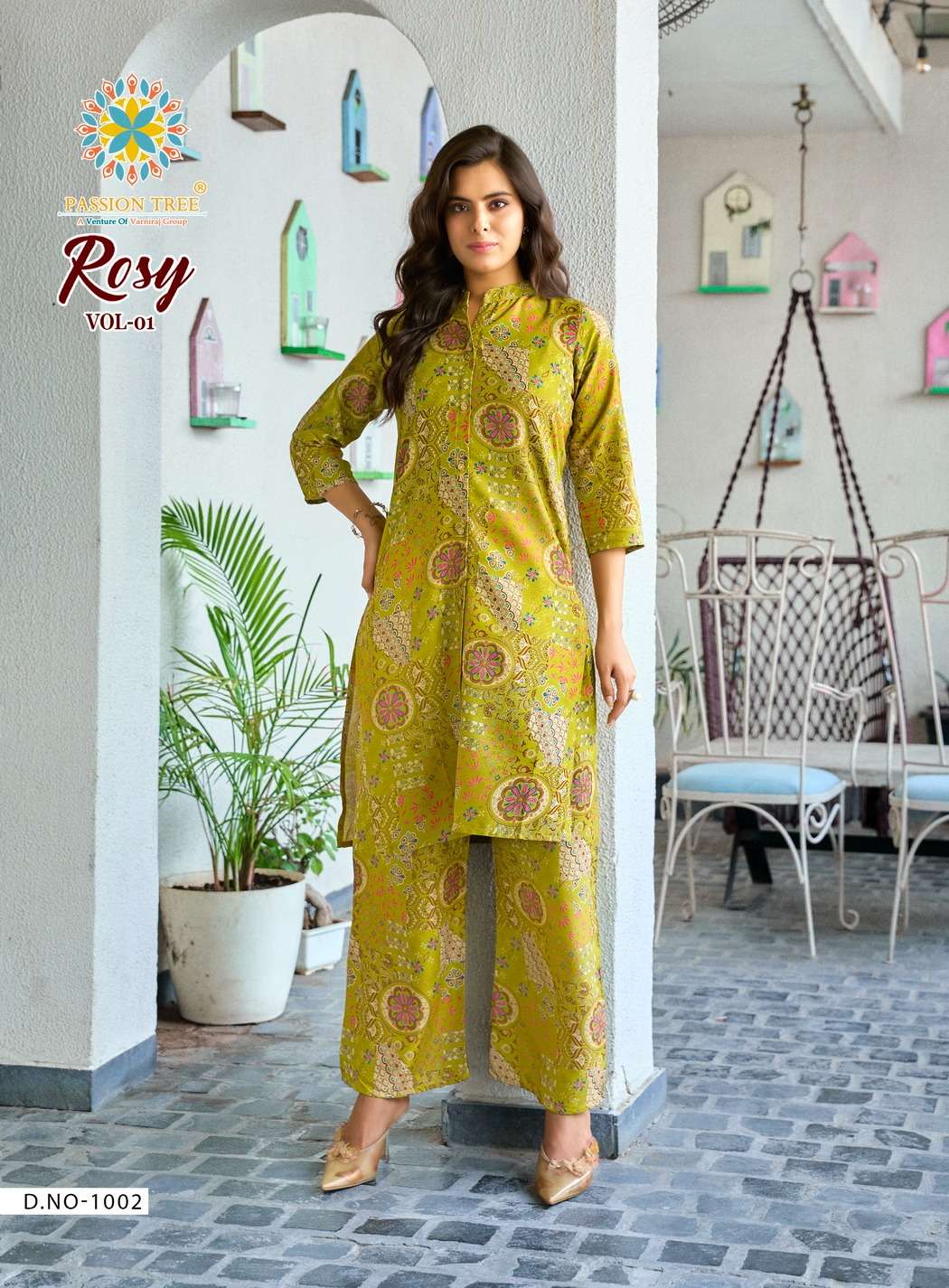 PASSION TREE ROSY RAYON PRINT FANCY KURTI WITH PLAZZO PANT SET