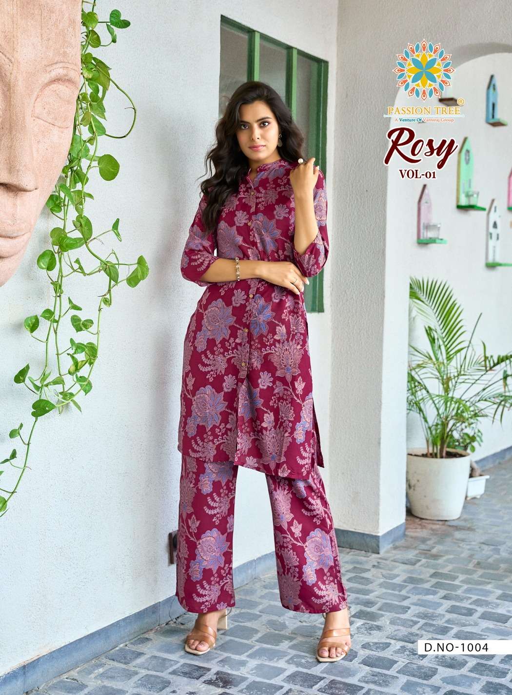 PASSION TREE ROSY RAYON PRINT FANCY KURTI WITH PLAZZO PANT SET