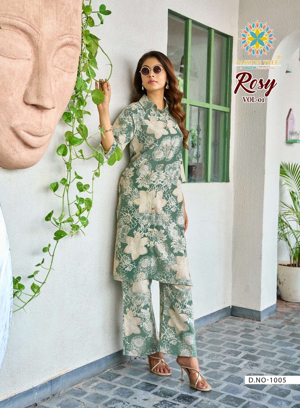 PASSION TREE ROSY RAYON PRINT FANCY KURTI WITH PLAZZO PANT SET