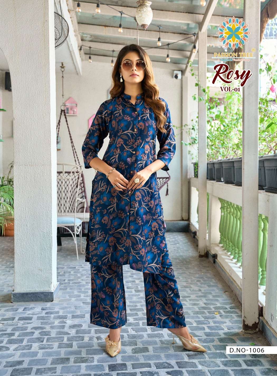 PASSION TREE ROSY RAYON PRINT FANCY KURTI WITH PLAZZO PANT SET