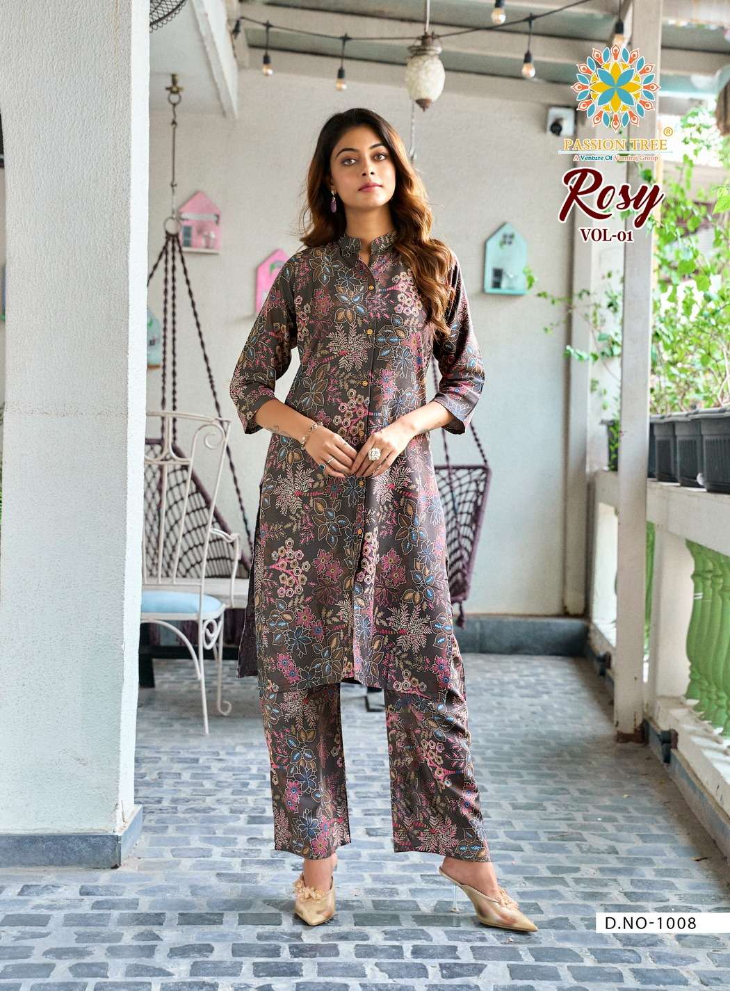 PASSION TREE ROSY RAYON PRINT FANCY KURTI WITH PLAZZO PANT SET