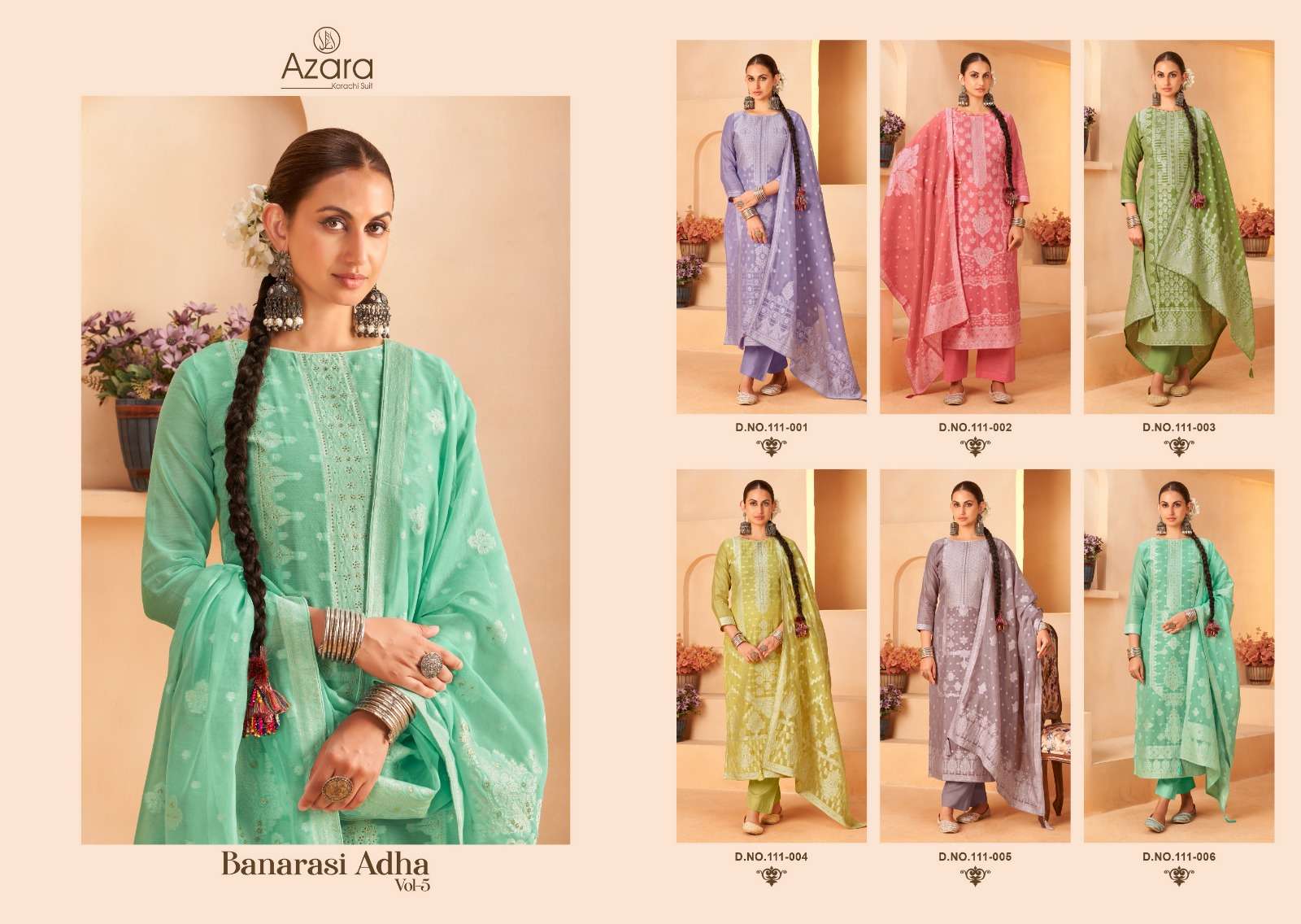 RADHIKA FASHION AZARA BANARASHI ADAH VOL 5 COTTON JACQUARD FANCY WORK LADIES SUIT