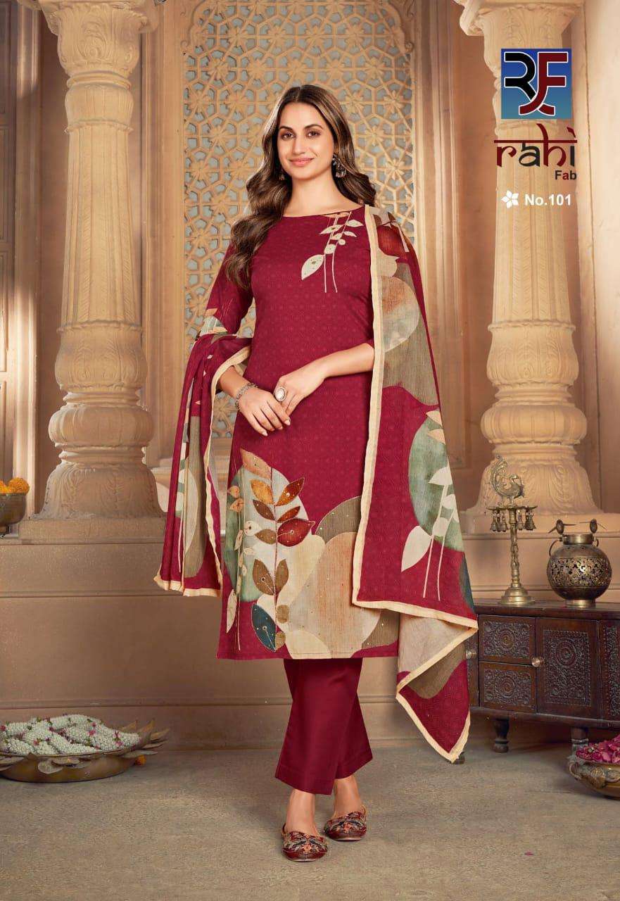 RAHI FAB ROSE GOLD COTTON DIGITAL PRINT WITH FANCY WORK SUIT