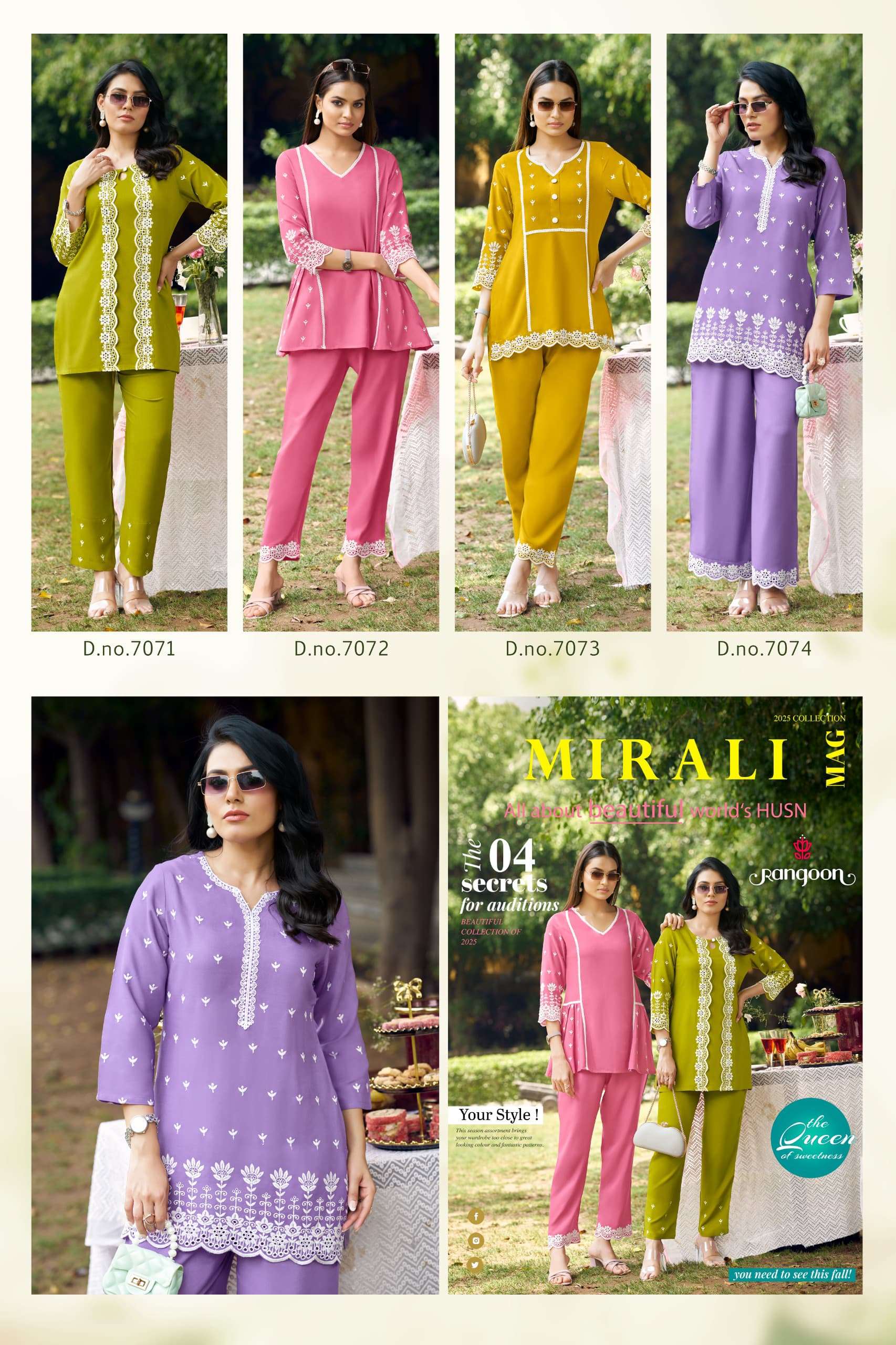 RANGOON MIRALI VISCOSE FANCY SCHIFFLI WORKS TOP WITH PANT SET
