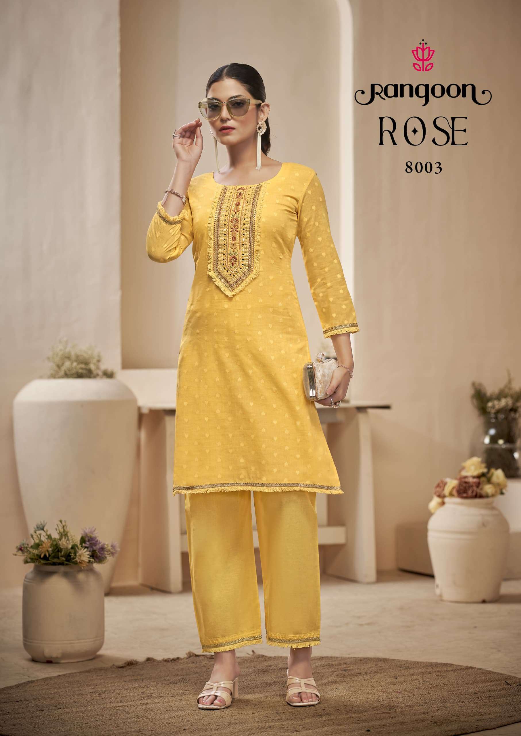 RANGOON ROSE COTTON FANCY LADIES KURTI WITH BOTTOM PAIR CO-ORD SET