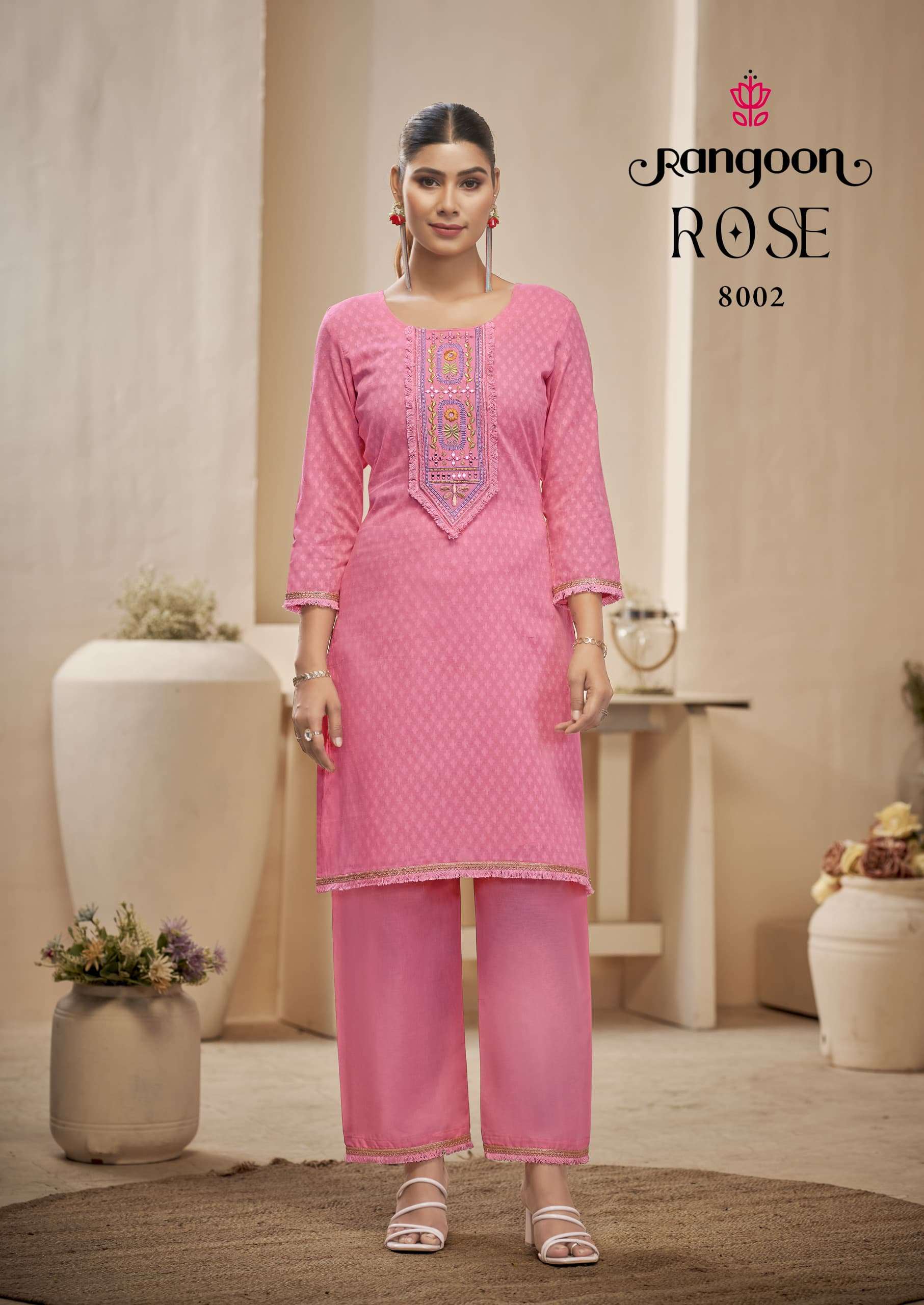 RANGOON ROSE COTTON FANCY LADIES KURTI WITH BOTTOM PAIR CO-ORD SET
