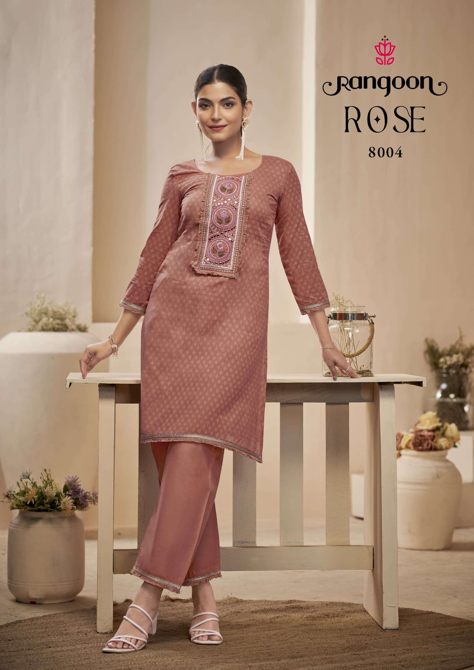 RANGOON ROSE COTTON FANCY LADIES KURTI WITH BOTTOM PAIR CO-ORD SET
