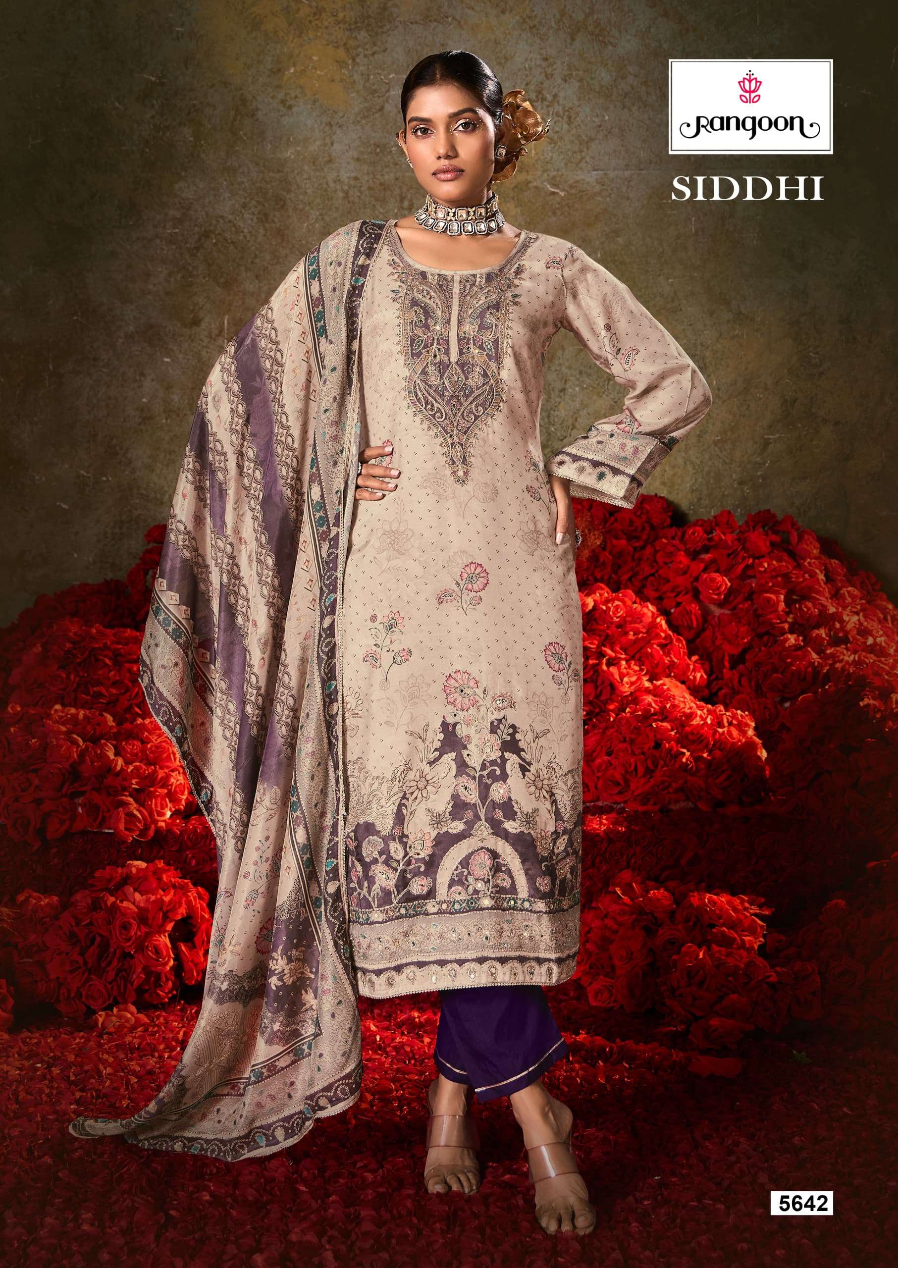 RANGOON SIDDHI MUSLIN DIGITAL PRINT WITH FANCY WORK KURTI COMBO SET