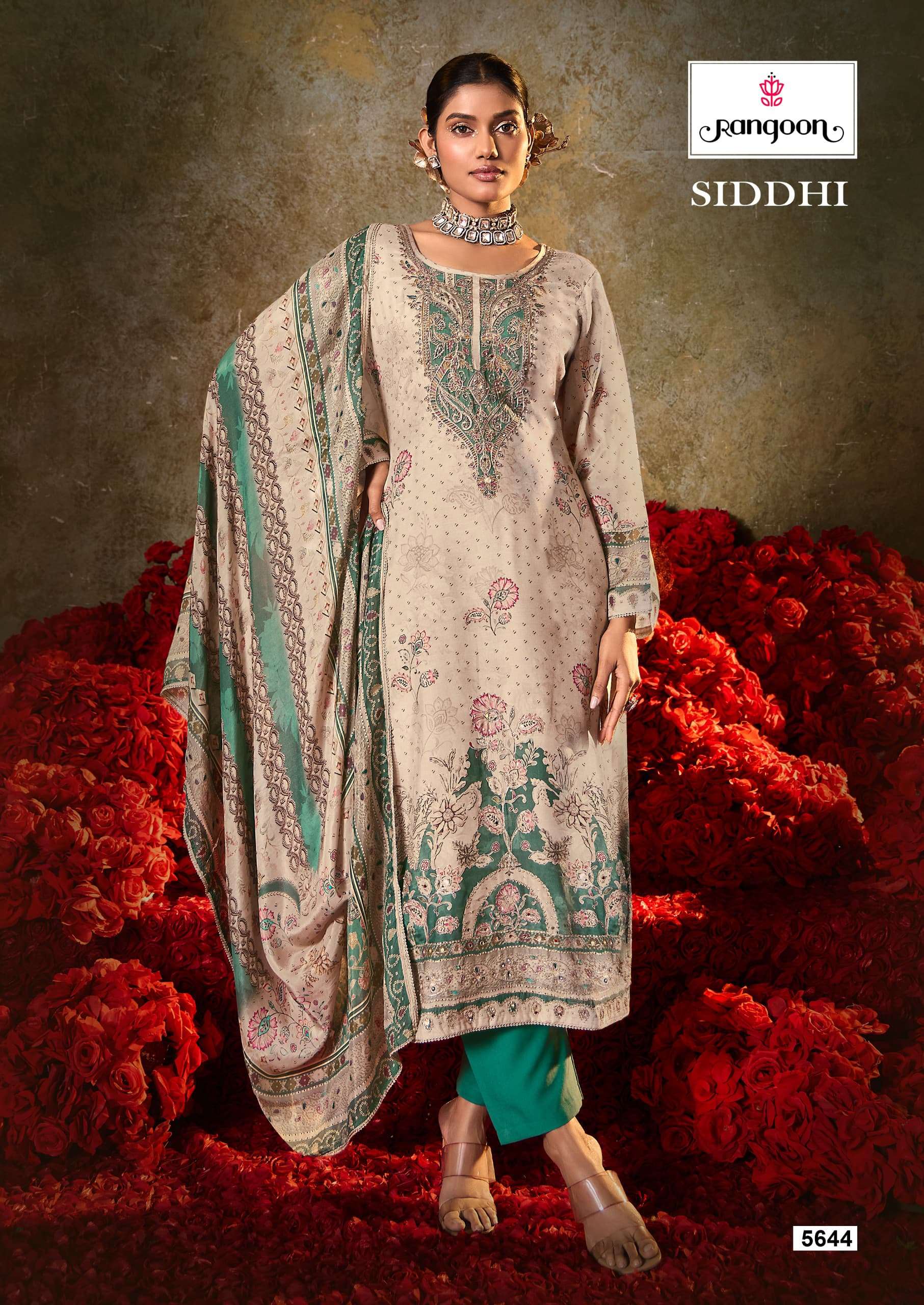 RANGOON SIDDHI MUSLIN DIGITAL PRINT WITH FANCY WORK KURTI COMBO SET