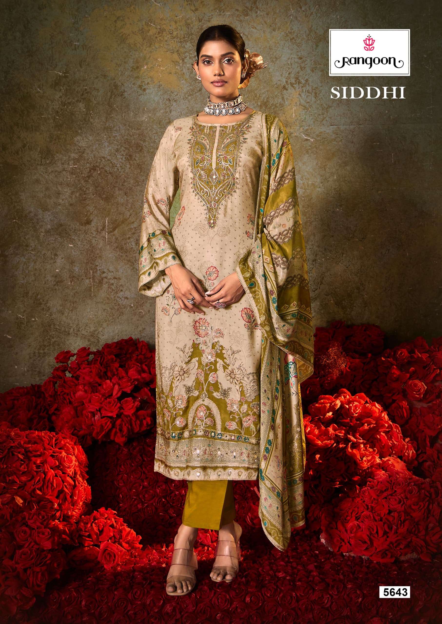 RANGOON SIDDHI MUSLIN DIGITAL PRINT WITH FANCY WORK KURTI COMBO SET