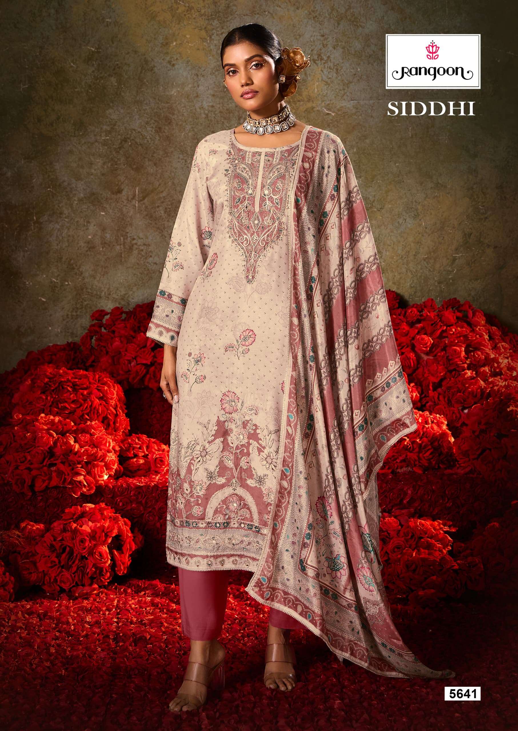 RANGOON SIDDHI MUSLIN DIGITAL PRINT WITH FANCY WORK KURTI COMBO SET