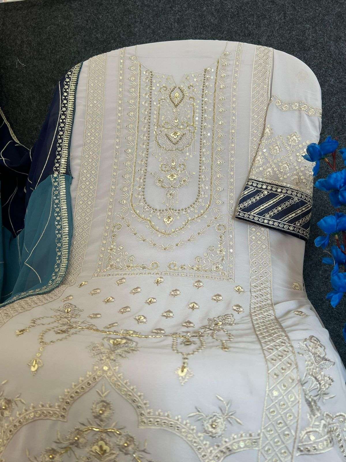 SAJIDA DESIGNER DESIGN NO - 1011 - 1012 GEORGETTE HEAVY EMBROIDERED KHATLI WORK PAKISTANI SALWAR SUIT 