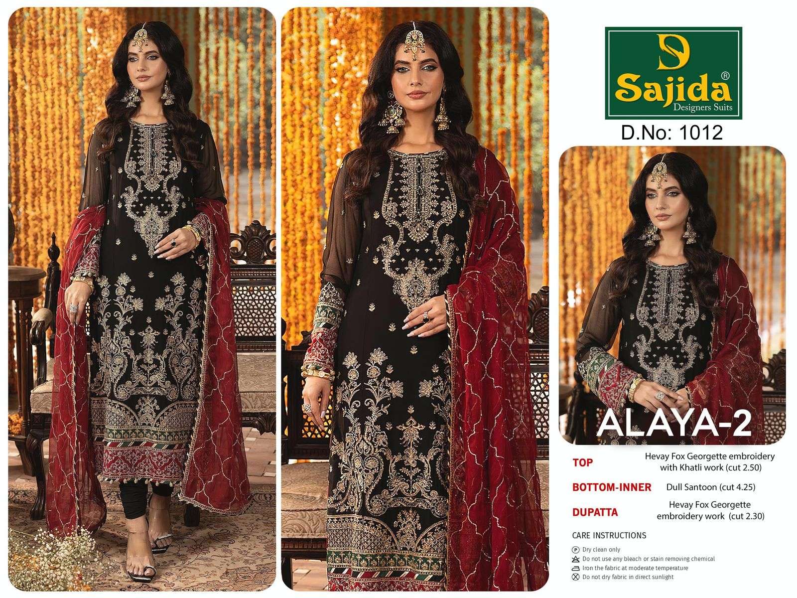 SAJIDA DESIGNER DESIGN NO - 1011 - 1012 GEORGETTE HEAVY EMBROIDERED KHATLI WORK PAKISTANI SALWAR SUIT 