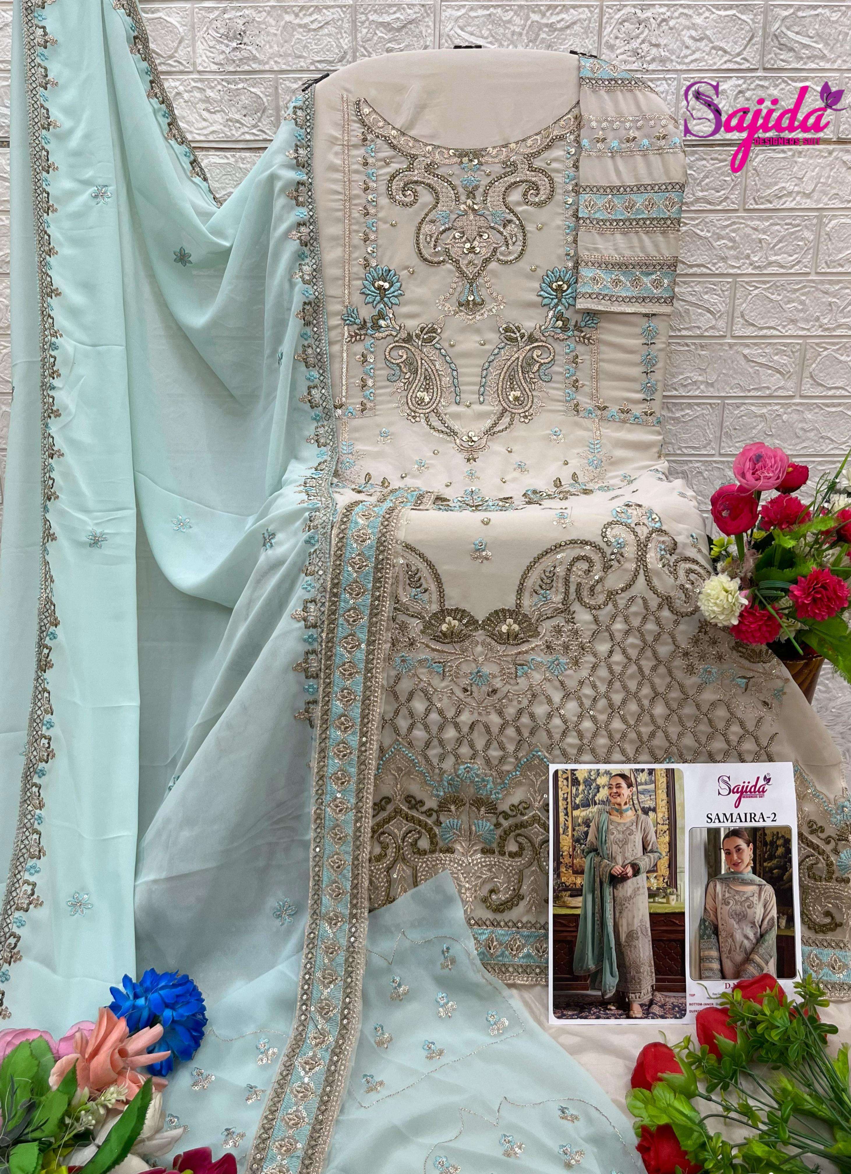 SAJIDA DESIGNER DESIGN NO - 1038 GEORGETTE HEAVY EMBROIDERED KHATLI WORK PAKISTANI SALWAR SUIT 