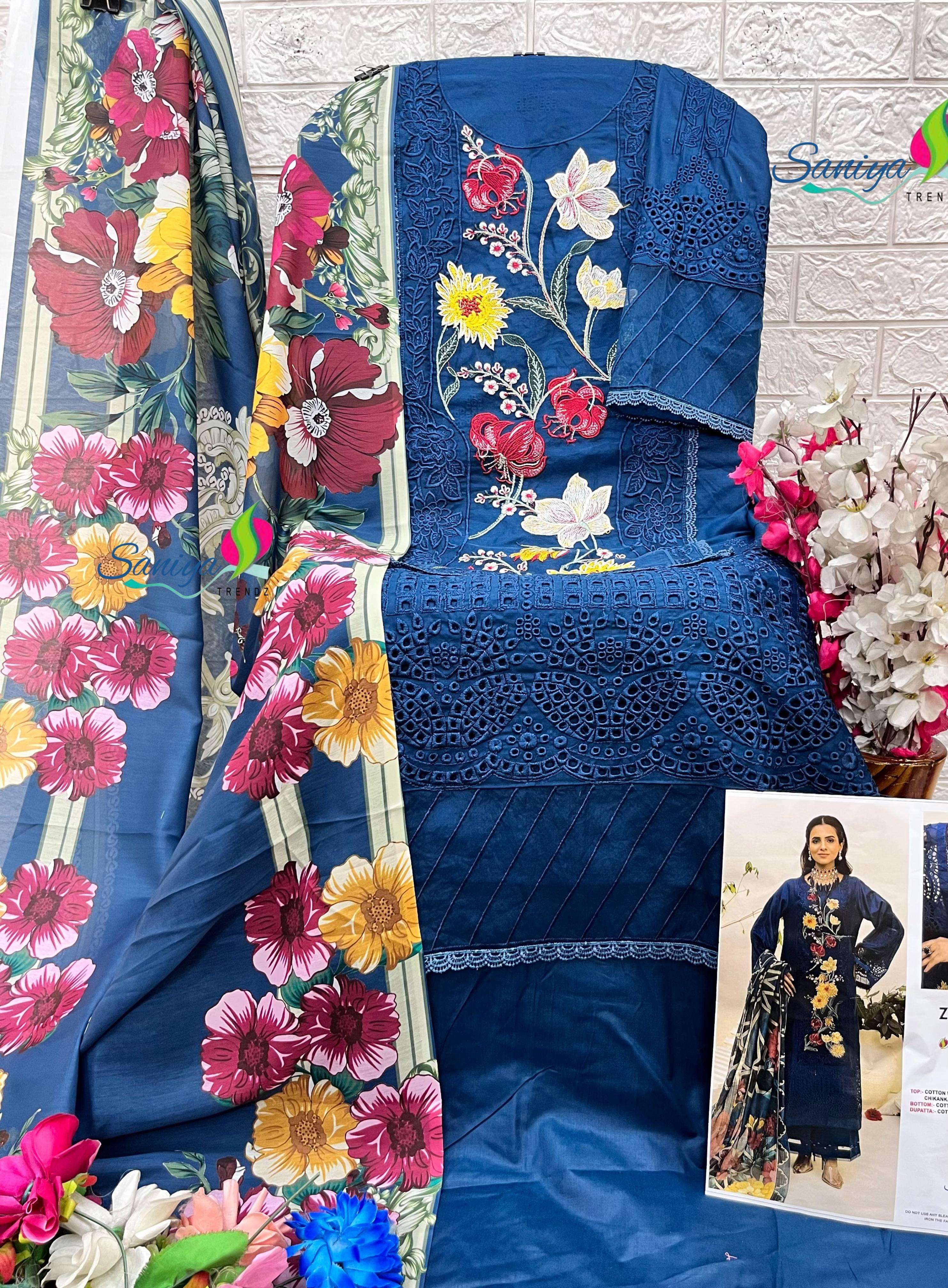 SANIYA TRENDZ ZARIA VOL 25 COTTON EMBROIDERED PAKISTANI SUIT