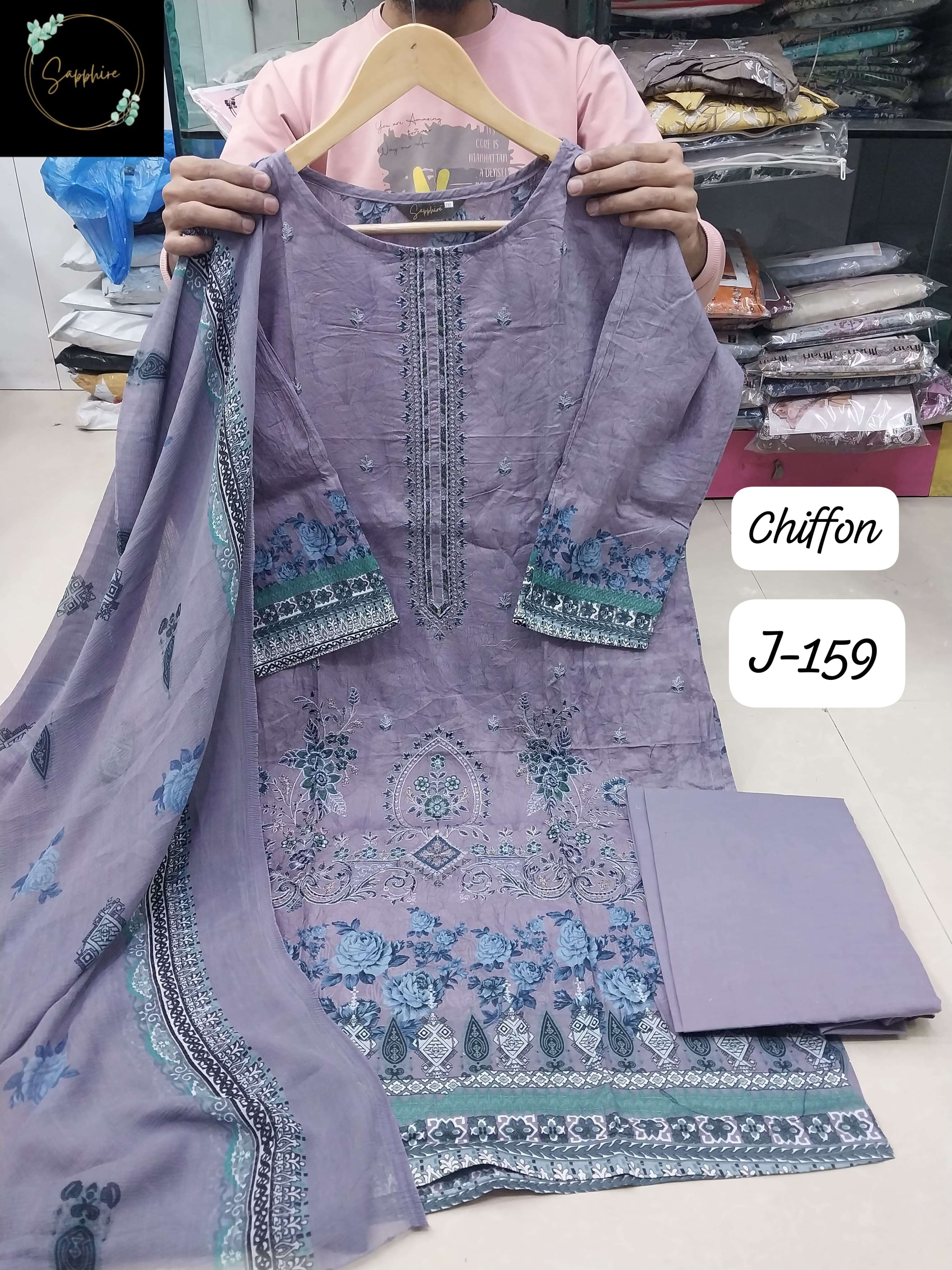 SAPPHIRE JAZMIN VOL 159 LAWN COTTON FANCY EMBROIDERY WORK PAKISTANI SUIT