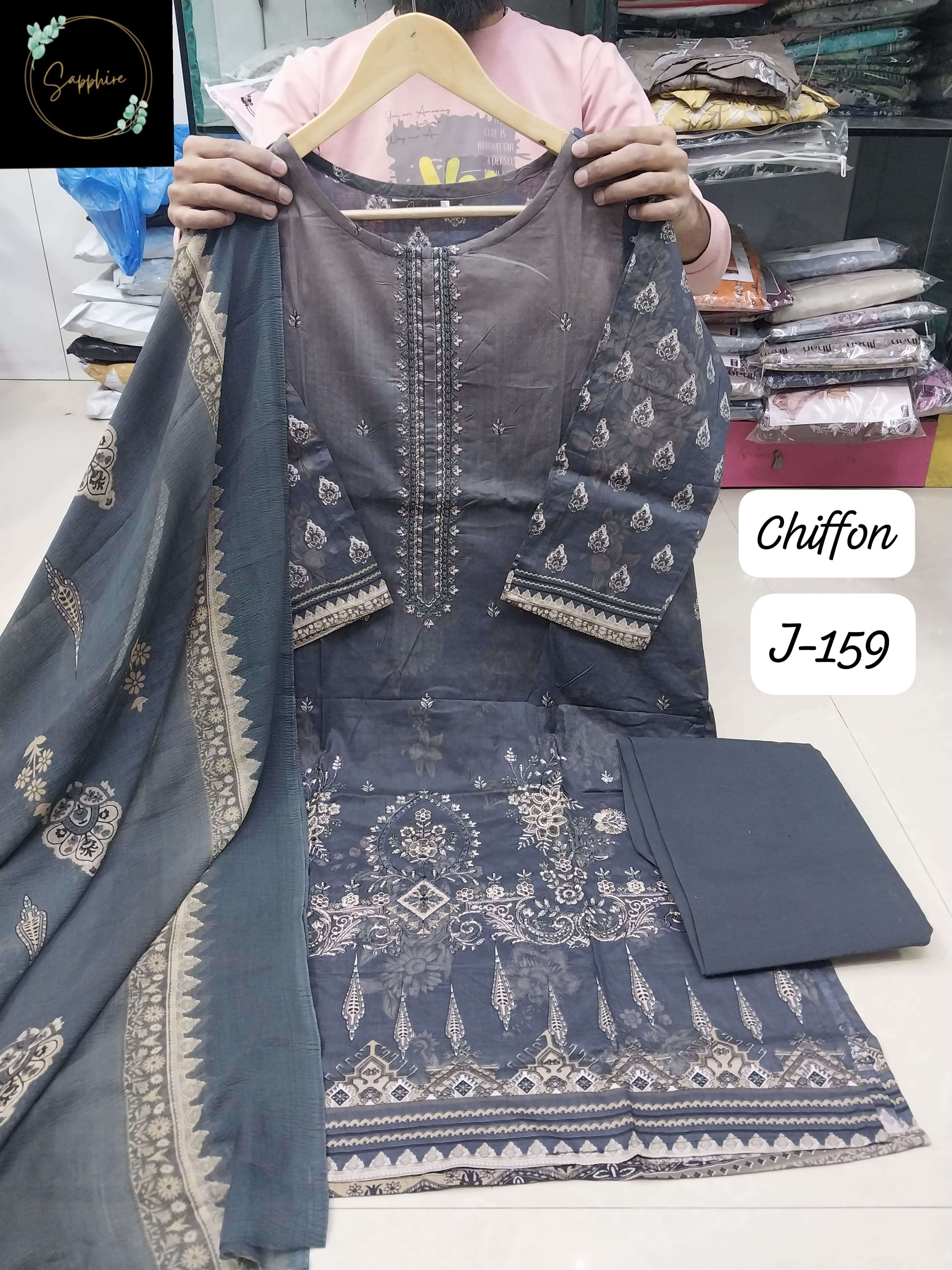 SAPPHIRE JAZMIN VOL 159 LAWN COTTON FANCY EMBROIDERY WORK PAKISTANI SUIT