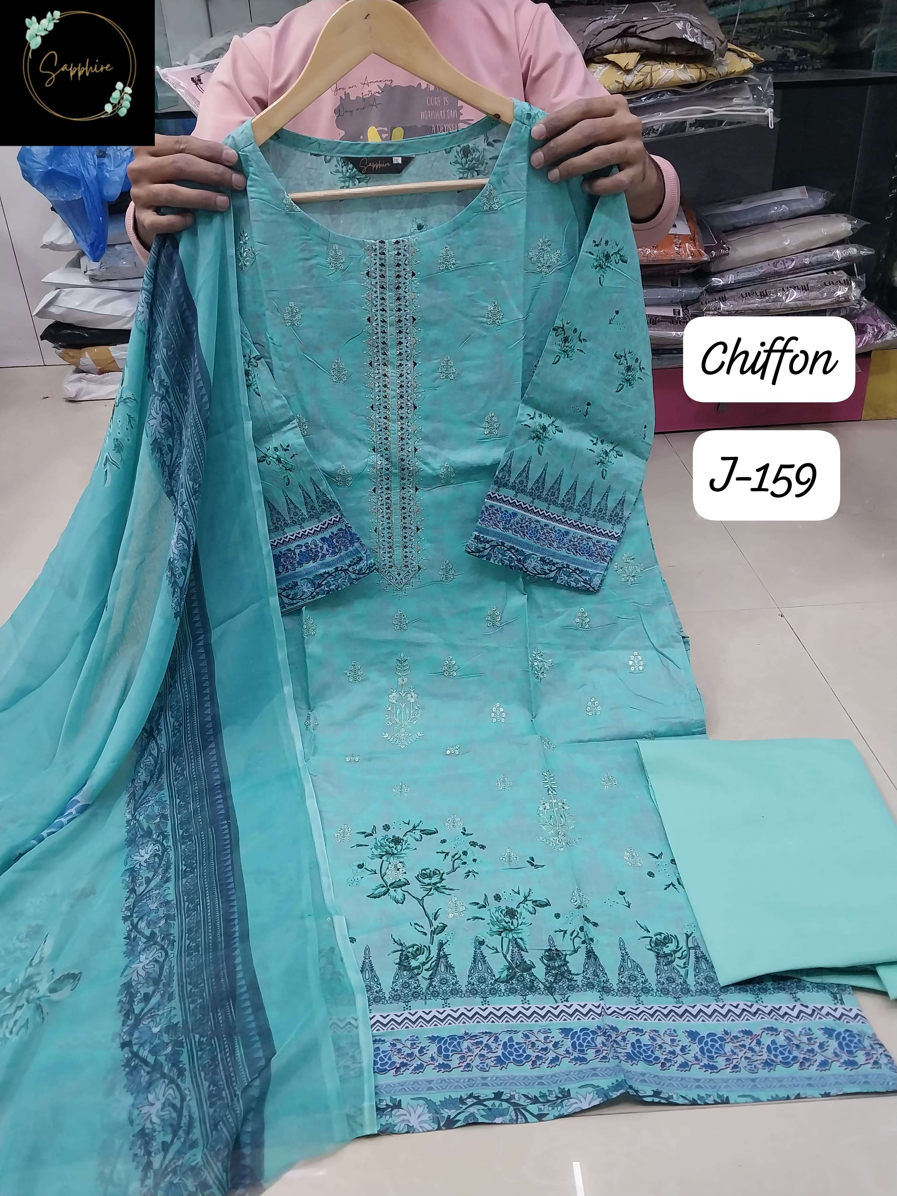 SAPPHIRE JAZMIN VOL 159 LAWN COTTON FANCY EMBROIDERY WORK PAKISTANI SUIT