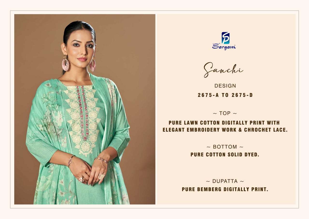 SARGAM PRINTS SANCHI COTTON PRINTS WITH FANCY WORK SUIT