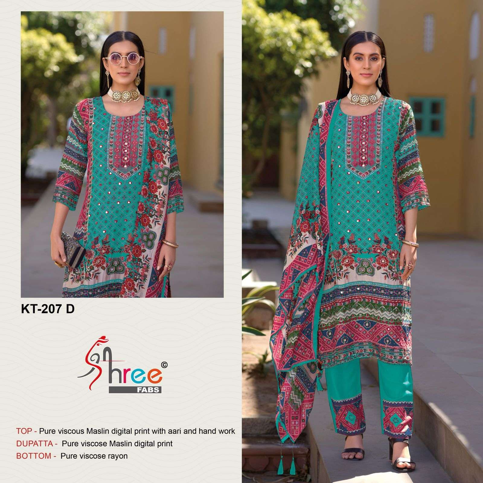 SHREE FABS KT 207 VISCOSE DIGITAL PRINT WITH HAND WORK SUIT