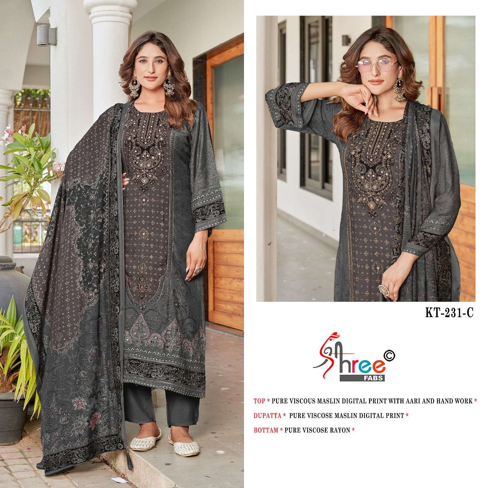 SHREE FABS KT 231 VISCOSE DIGITAL PRINT WITH FANCY HAND WORK SUIT