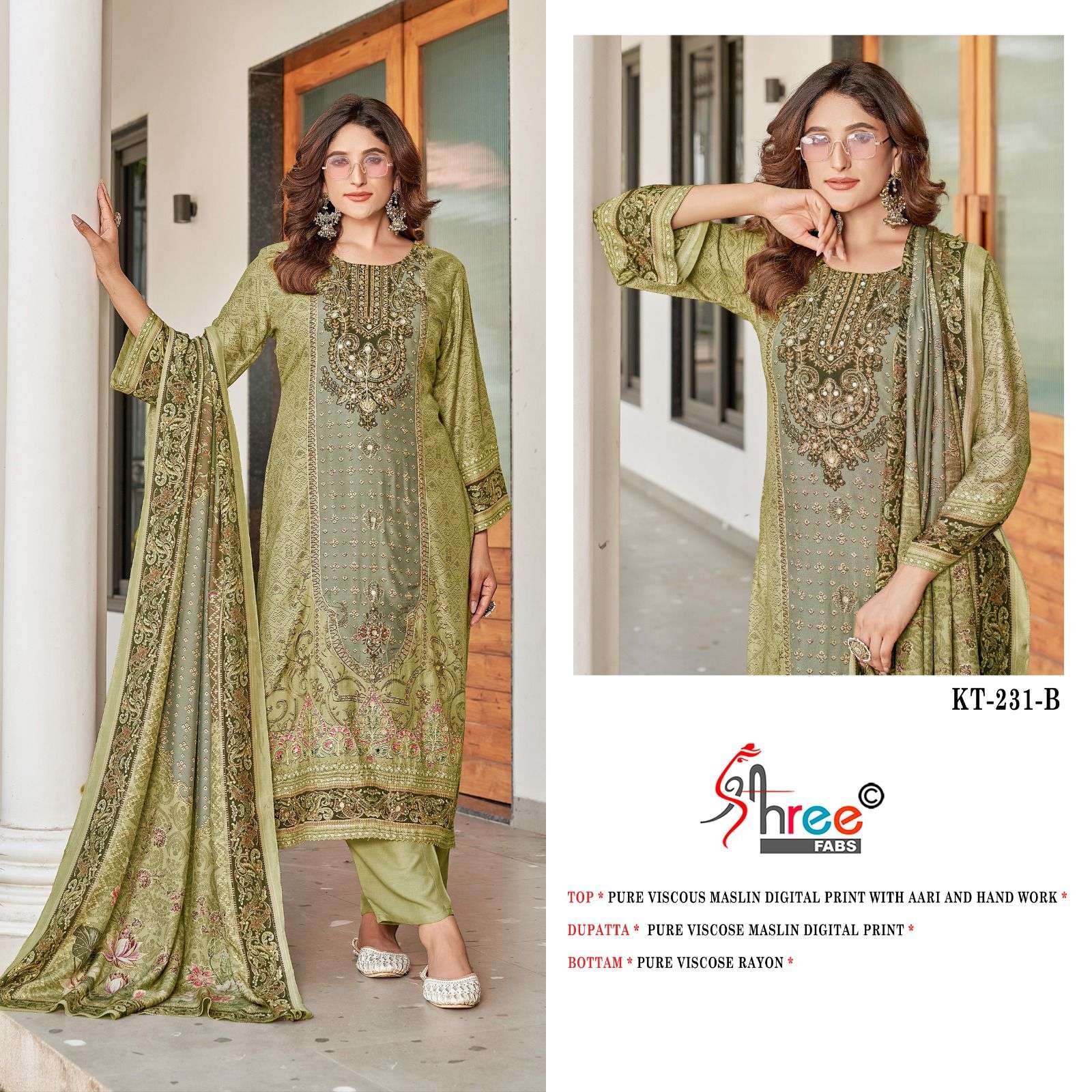 SHREE FABS KT 231 VISCOSE DIGITAL PRINT WITH FANCY HAND WORK SUIT