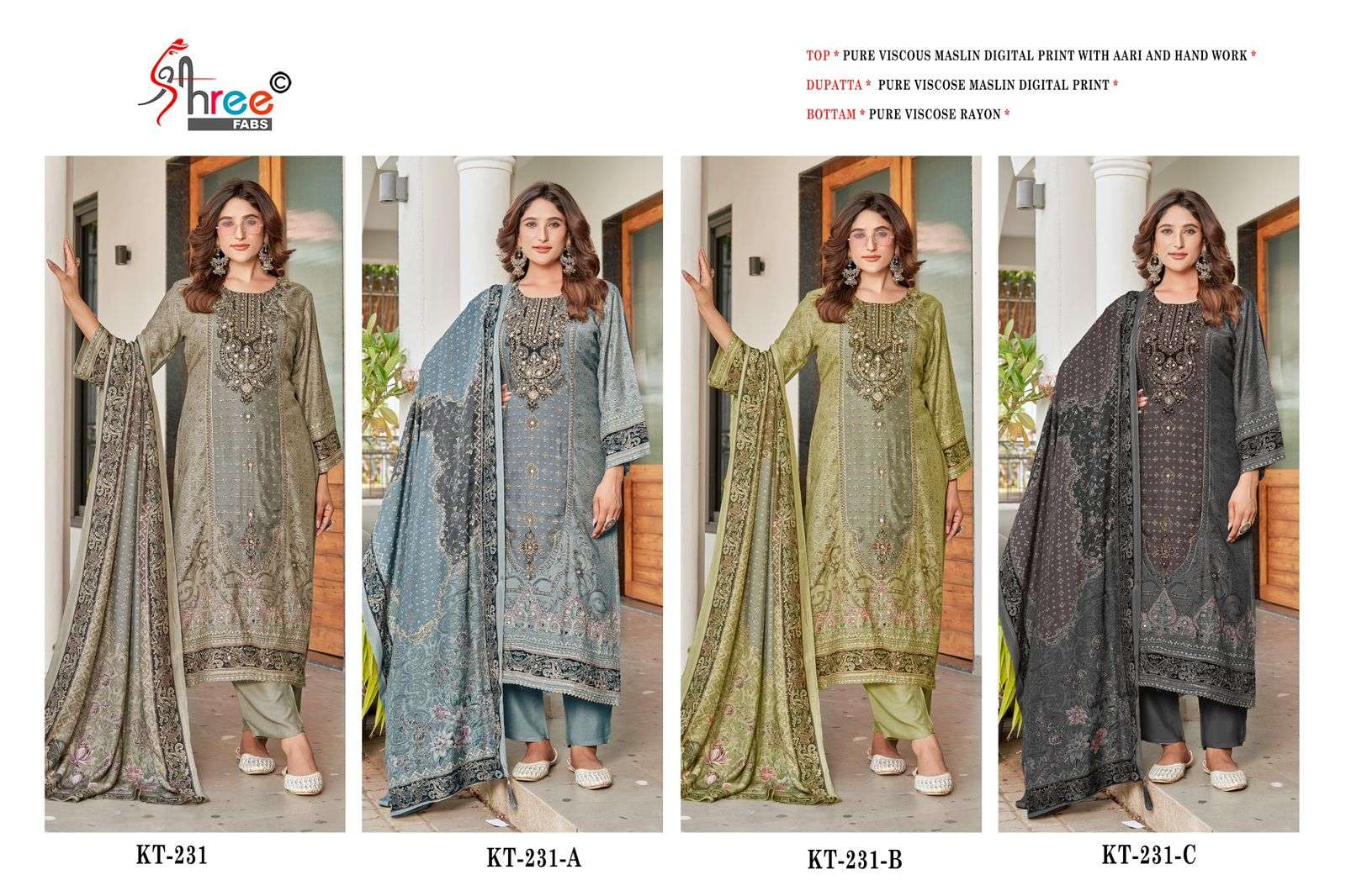 SHREE FABS KT 231 VISCOSE DIGITAL PRINT WITH FANCY HAND WORK SUIT