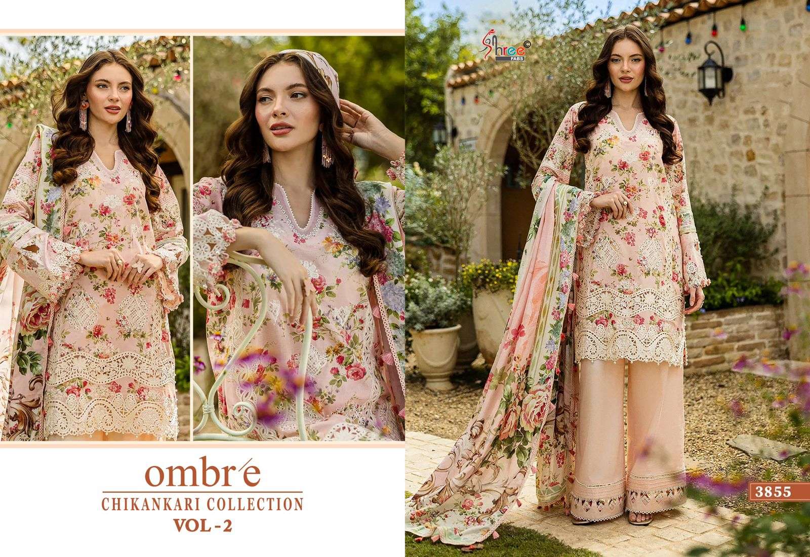 SHREE FABS OMBRE CHIKANKARI COLLECTION VOL 2 COTTON EMBROIDERY WORK SUIT