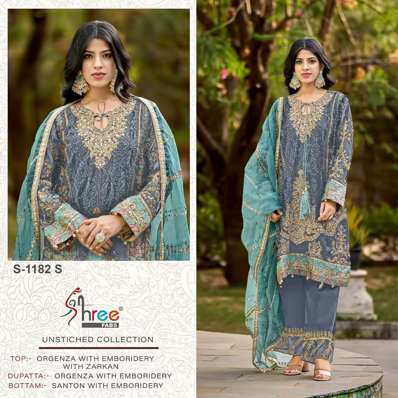 SHREE FABS S 1182 NEW COLOURS ORGANZA WITH HEAVY DESIGNER WORK SUIT