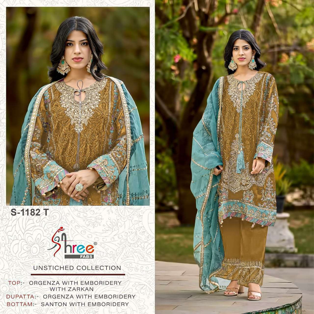SHREE FABS S 1182 NEW COLOURS ORGANZA WITH HEAVY DESIGNER WORK SUIT