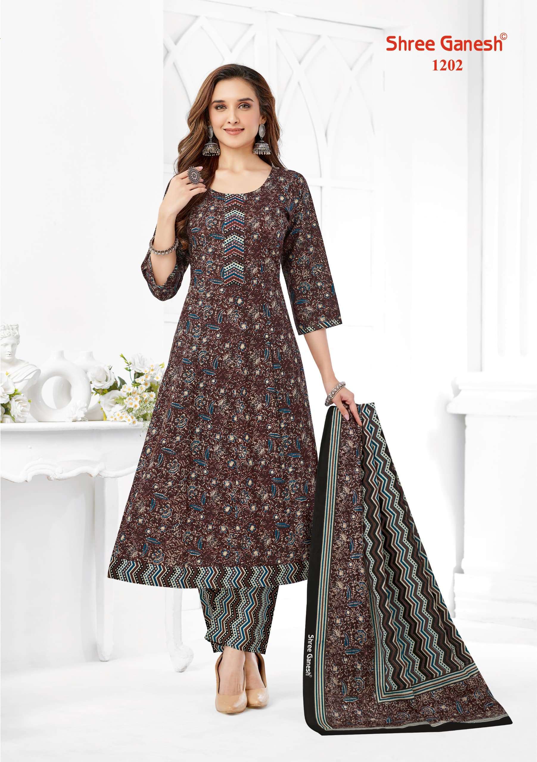 SHREE GANESH ZEENAT VOL 2 COTTON PRINT ANARKALI STYLE LADIES KURTI COMBO SET