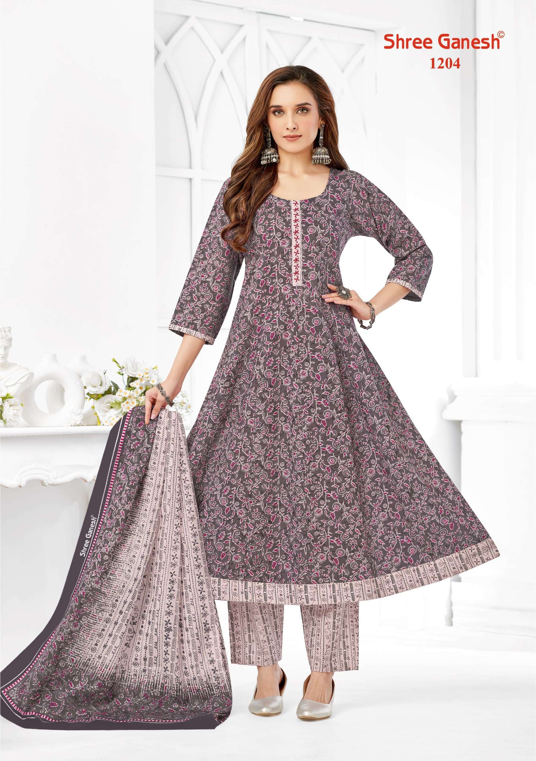 SHREE GANESH ZEENAT VOL 2 COTTON PRINT ANARKALI STYLE LADIES KURTI COMBO SET