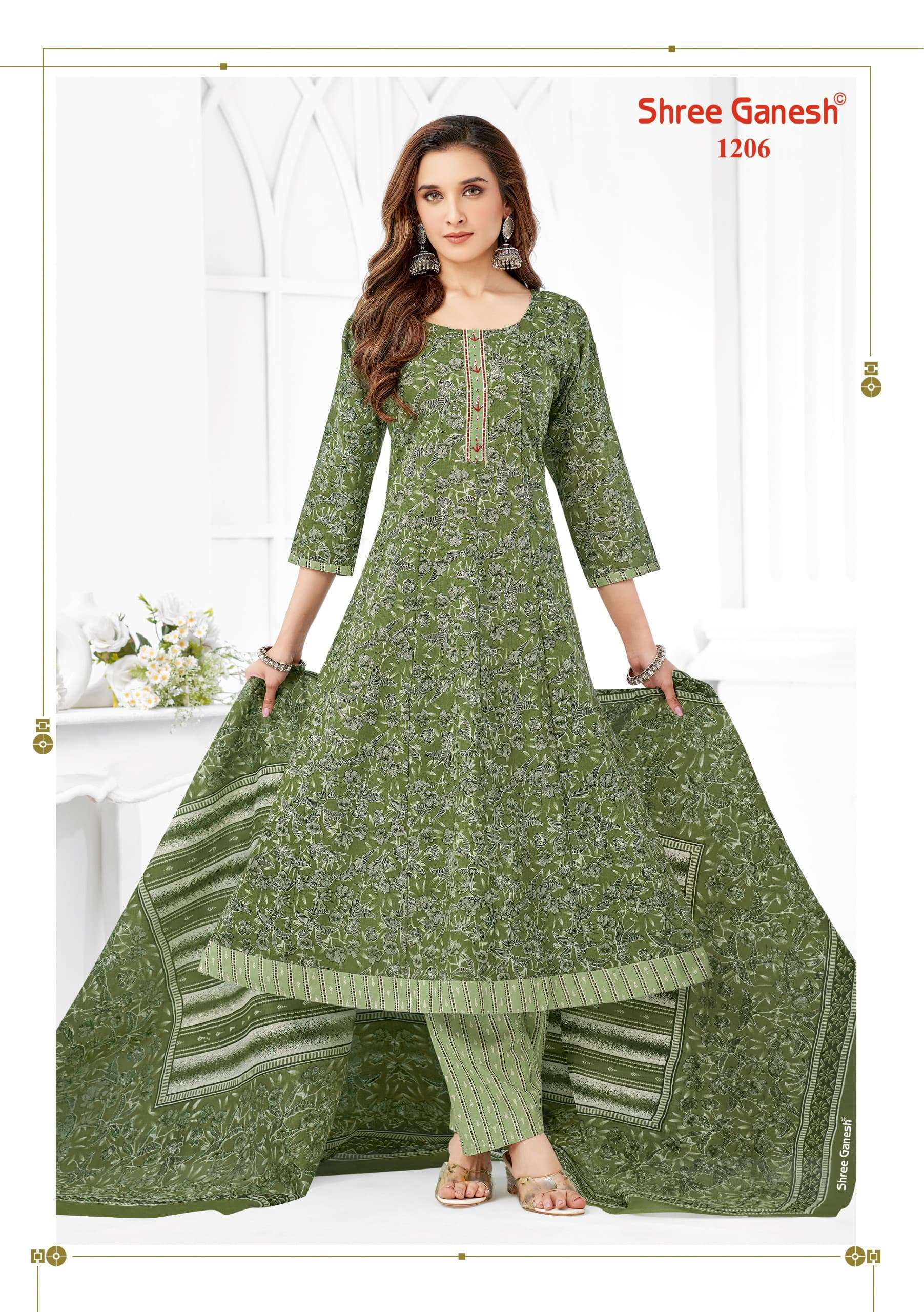 SHREE GANESH ZEENAT VOL 2 COTTON PRINT ANARKALI STYLE LADIES KURTI COMBO SET