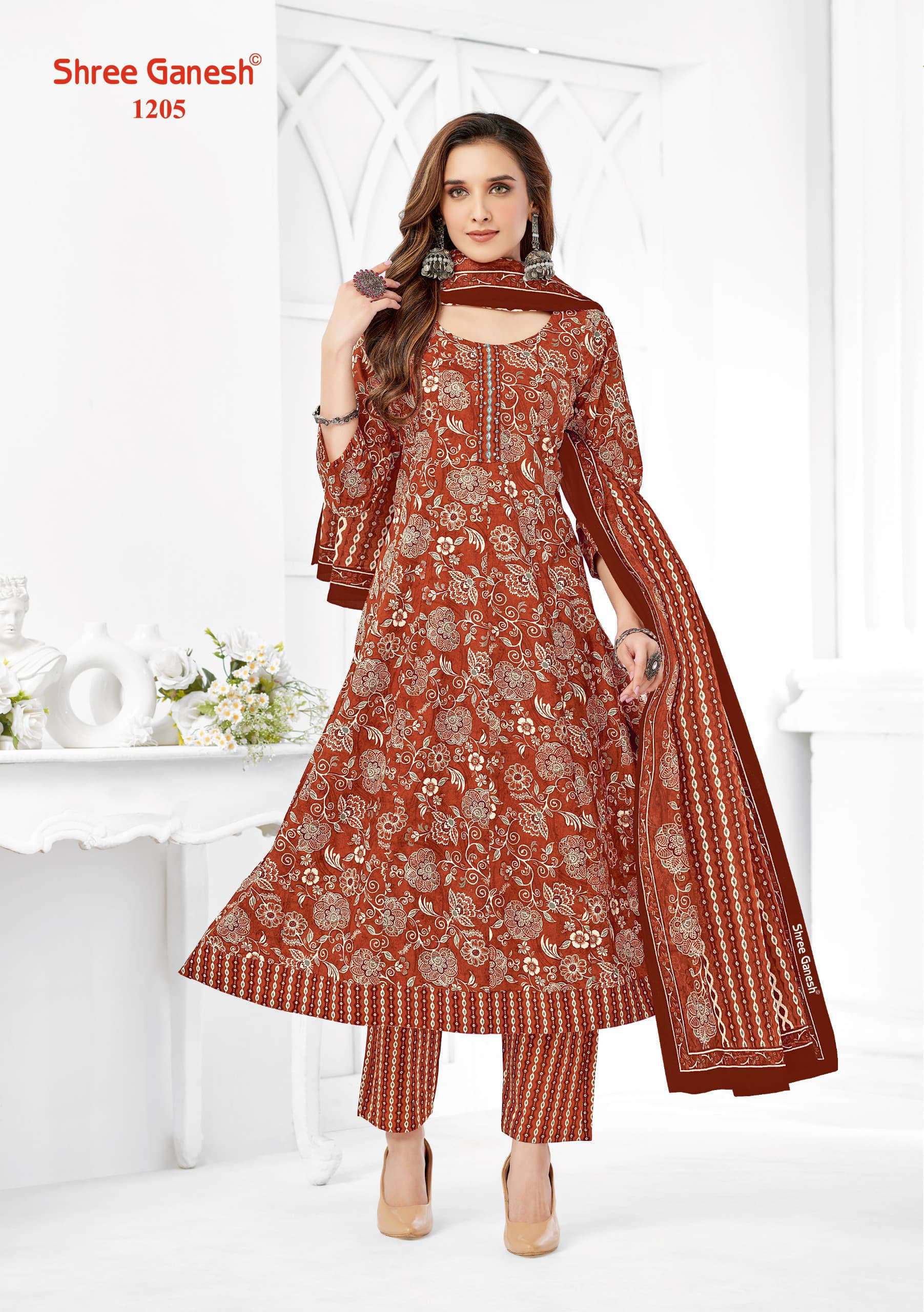 SHREE GANESH ZEENAT VOL 2 COTTON PRINT ANARKALI STYLE LADIES KURTI COMBO SET