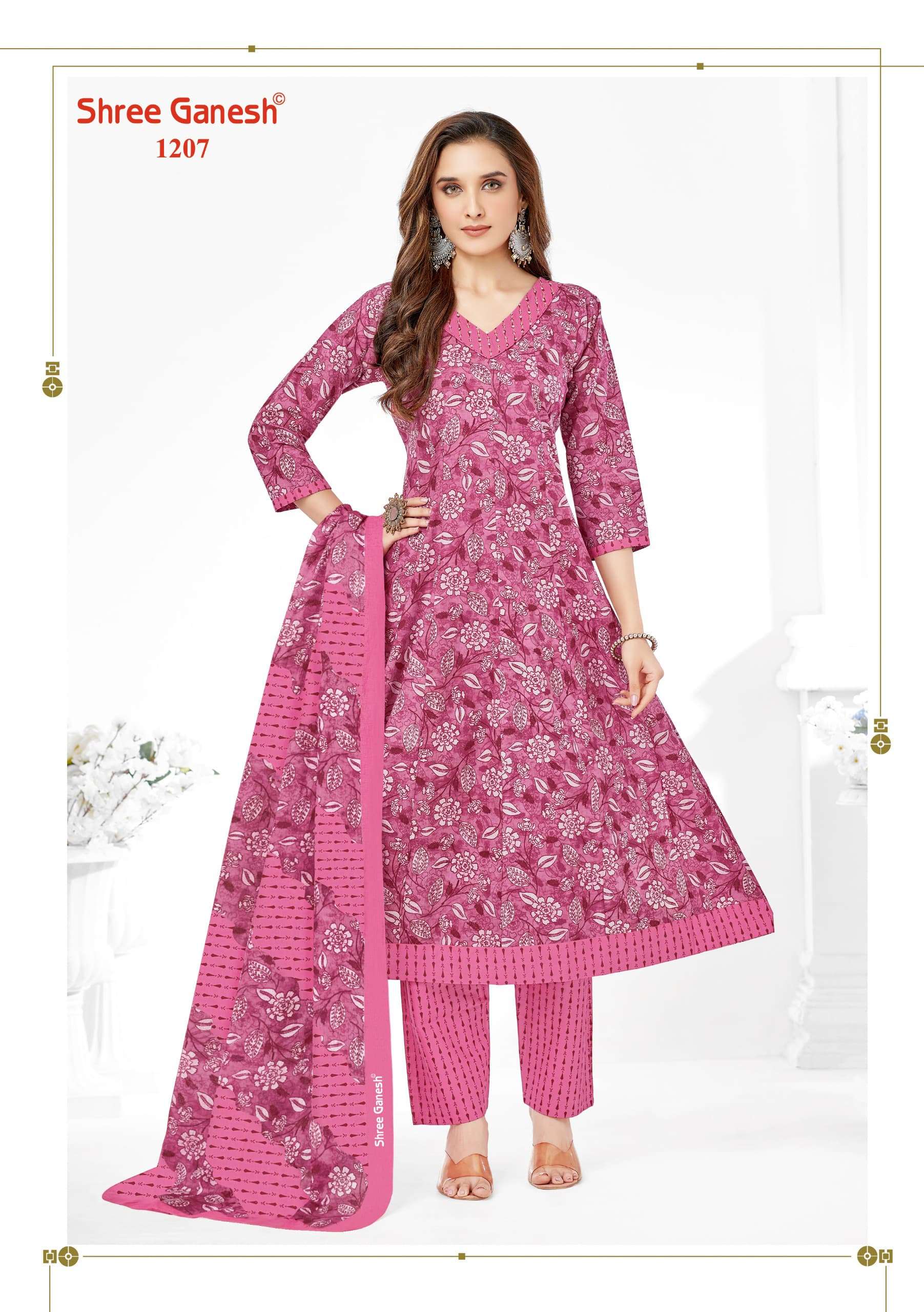 SHREE GANESH ZEENAT VOL 2 COTTON PRINT ANARKALI STYLE LADIES KURTI COMBO SET