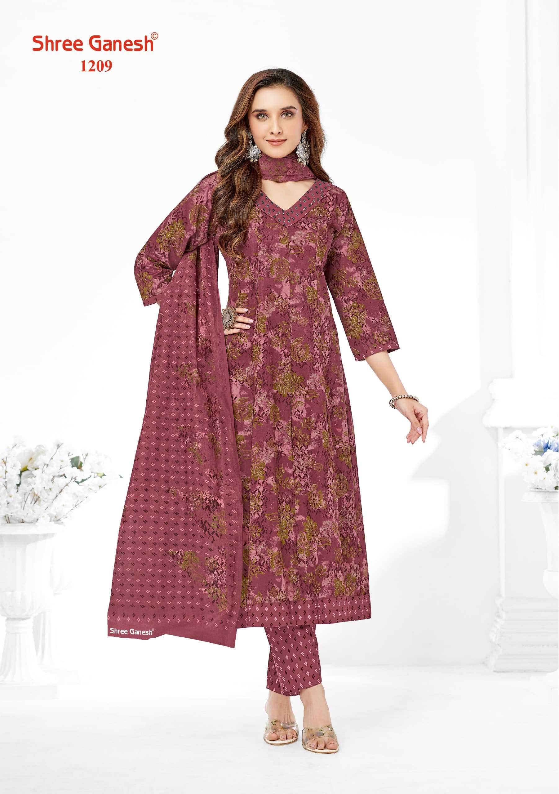 SHREE GANESH ZEENAT VOL 2 COTTON PRINT ANARKALI STYLE LADIES KURTI COMBO SET