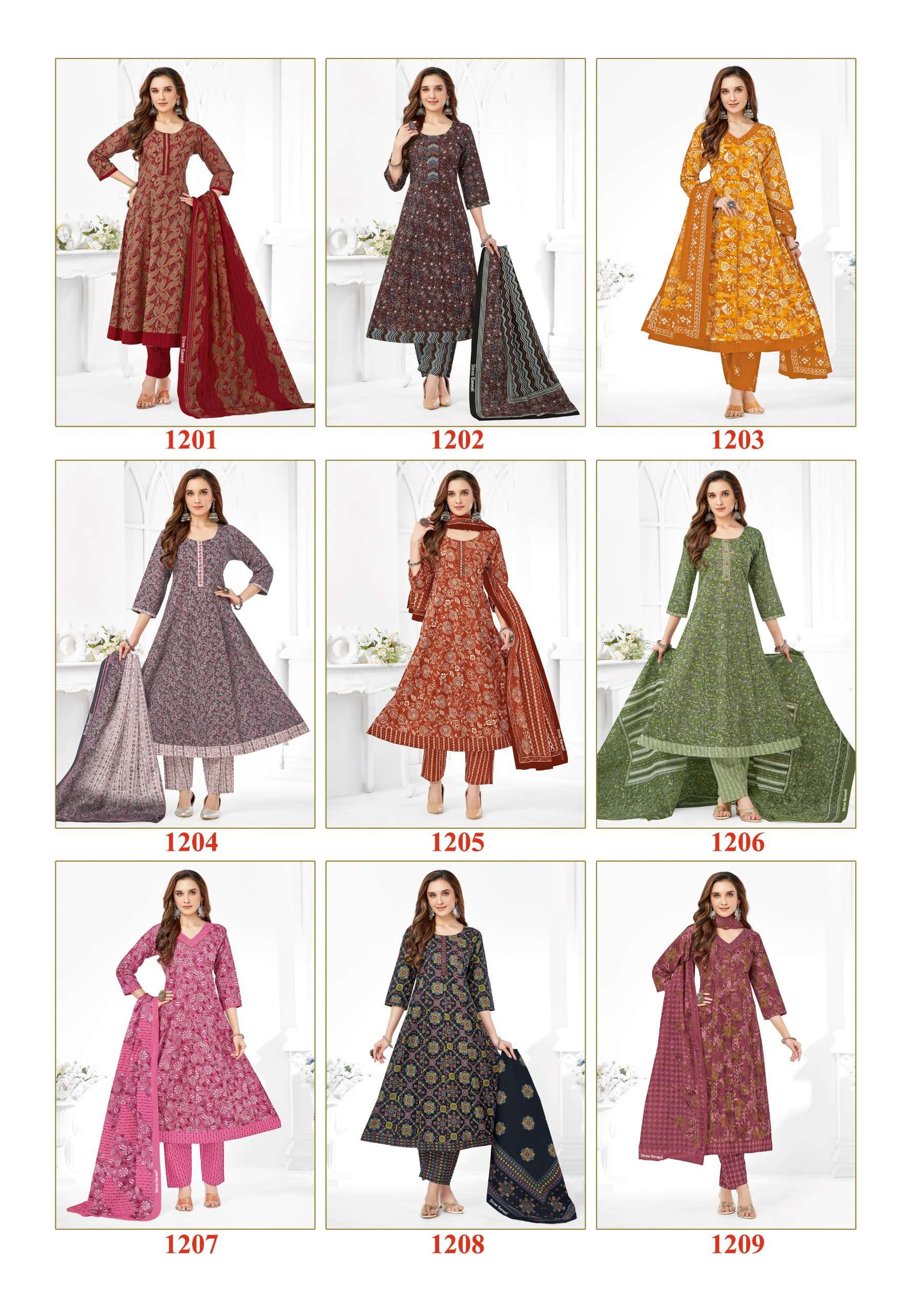 SHREE GANESH ZEENAT VOL 2 COTTON PRINT ANARKALI STYLE LADIES KURTI COMBO SET