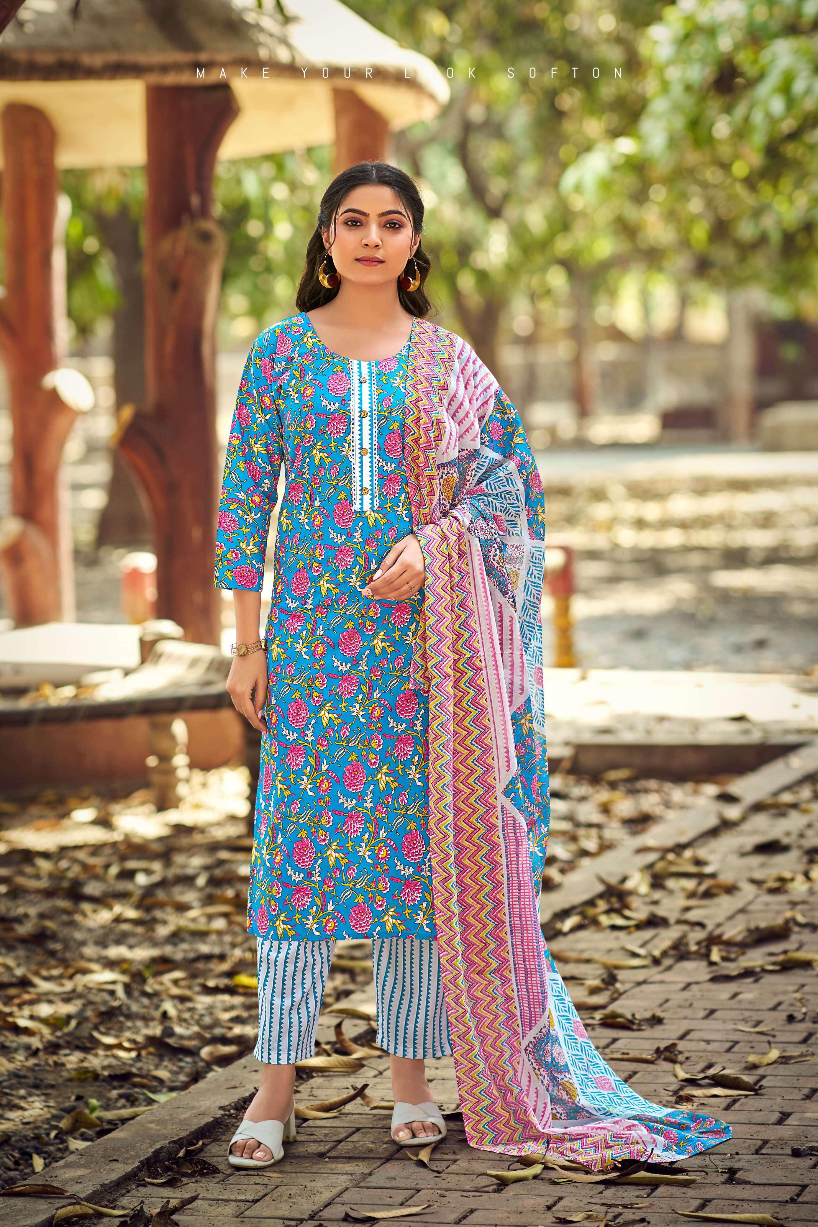 TIPS AND TOPS  SUMMER FASHION VOL 9 COTTON PRINT FANCY KURTI COMBO SET