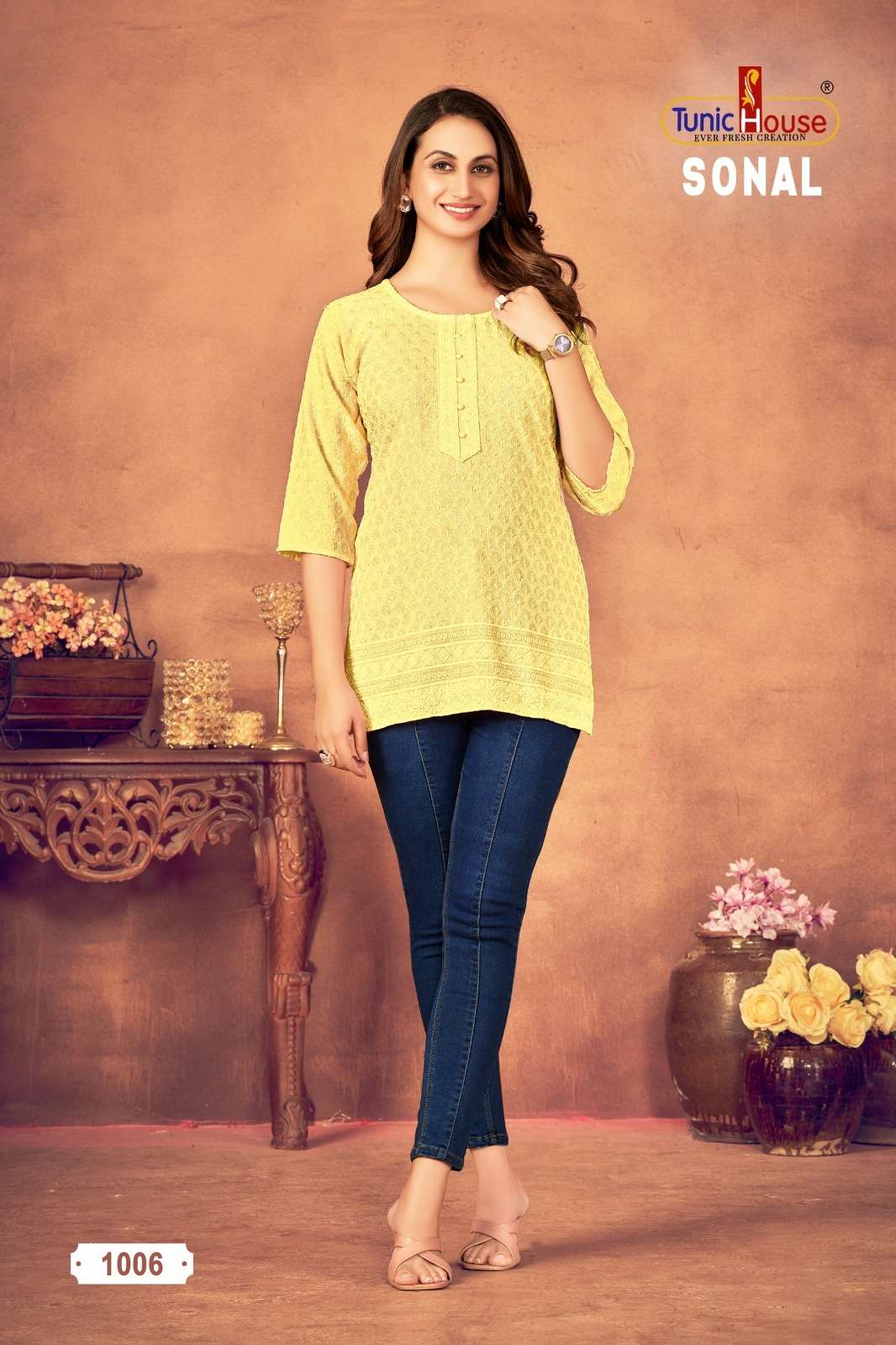 TUNIC HOUSE SONAL CHIKANKARI RAYON FANCY LADIES TOP