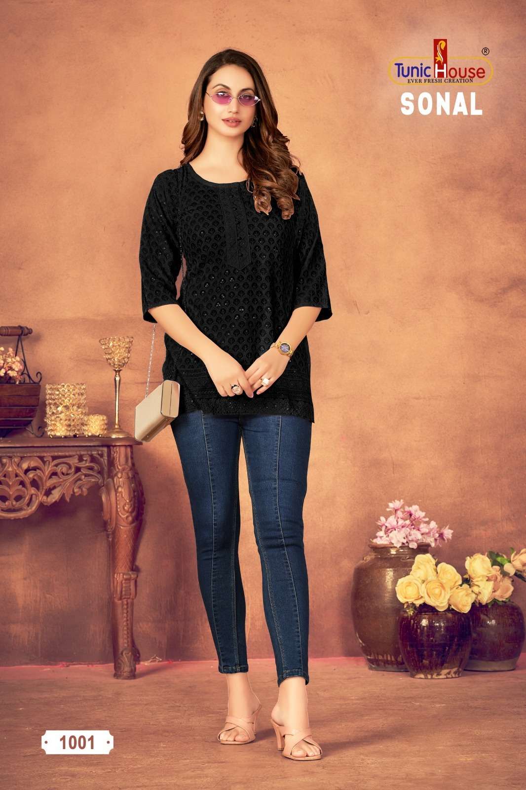 TUNIC HOUSE SONAL CHIKANKARI RAYON FANCY LADIES TOP