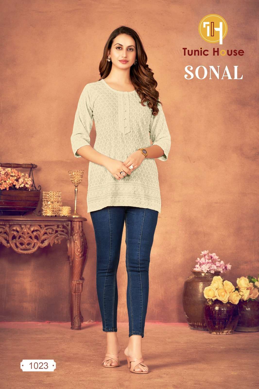 TUNIC HOUSE SONAL CHIKANKARI RAYON FANCY LADIES TOP