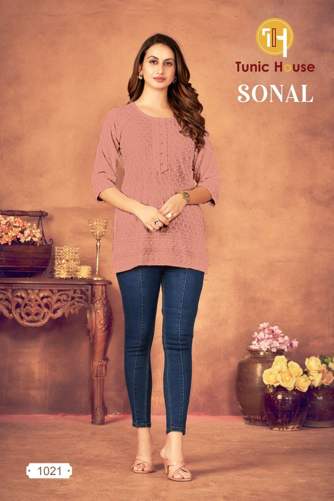 TUNIC HOUSE SONAL CHIKANKARI RAYON FANCY LADIES TOP