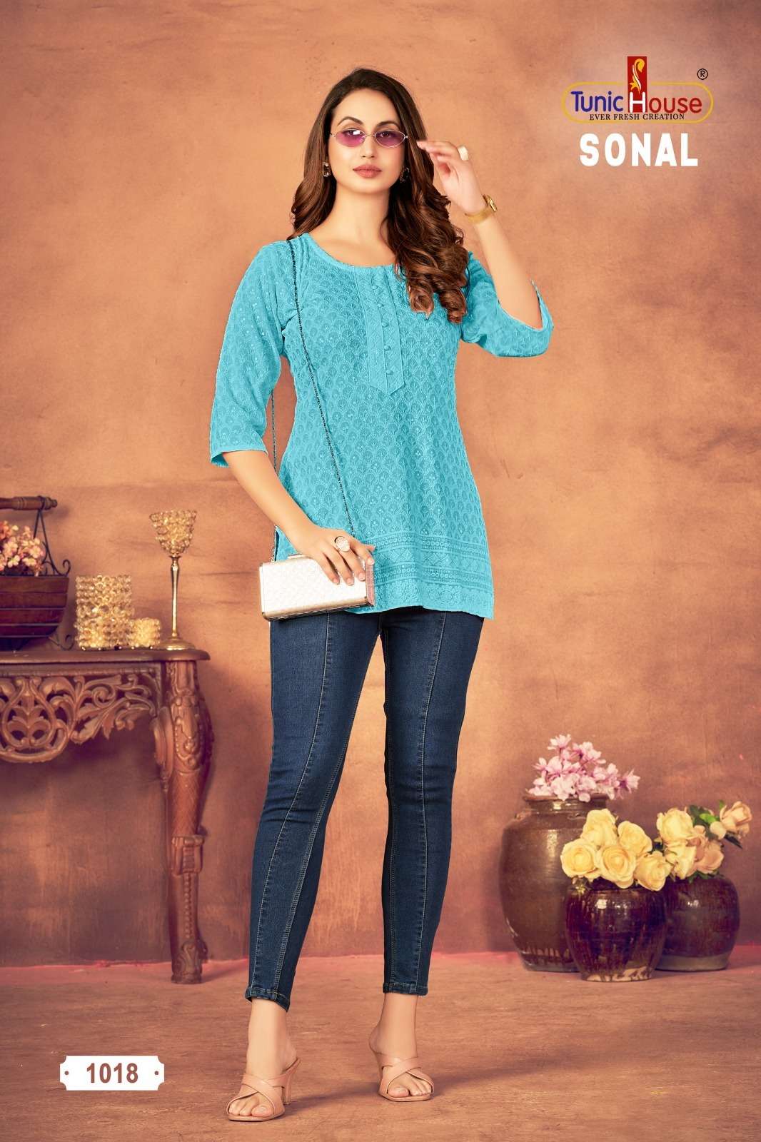 TUNIC HOUSE SONAL CHIKANKARI RAYON FANCY LADIES TOP