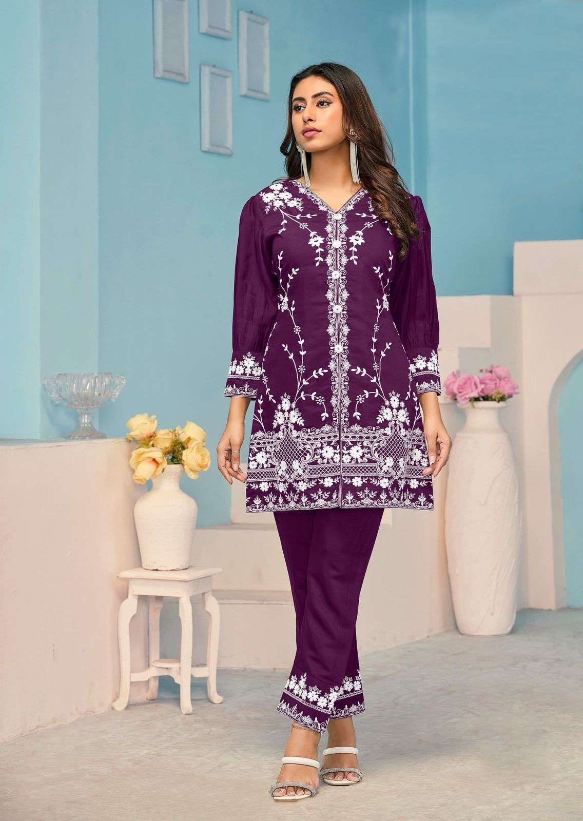 VAMIKA NX VEERA VOL 3 RAYON WORKS LADIES TOP WITH PANT SET