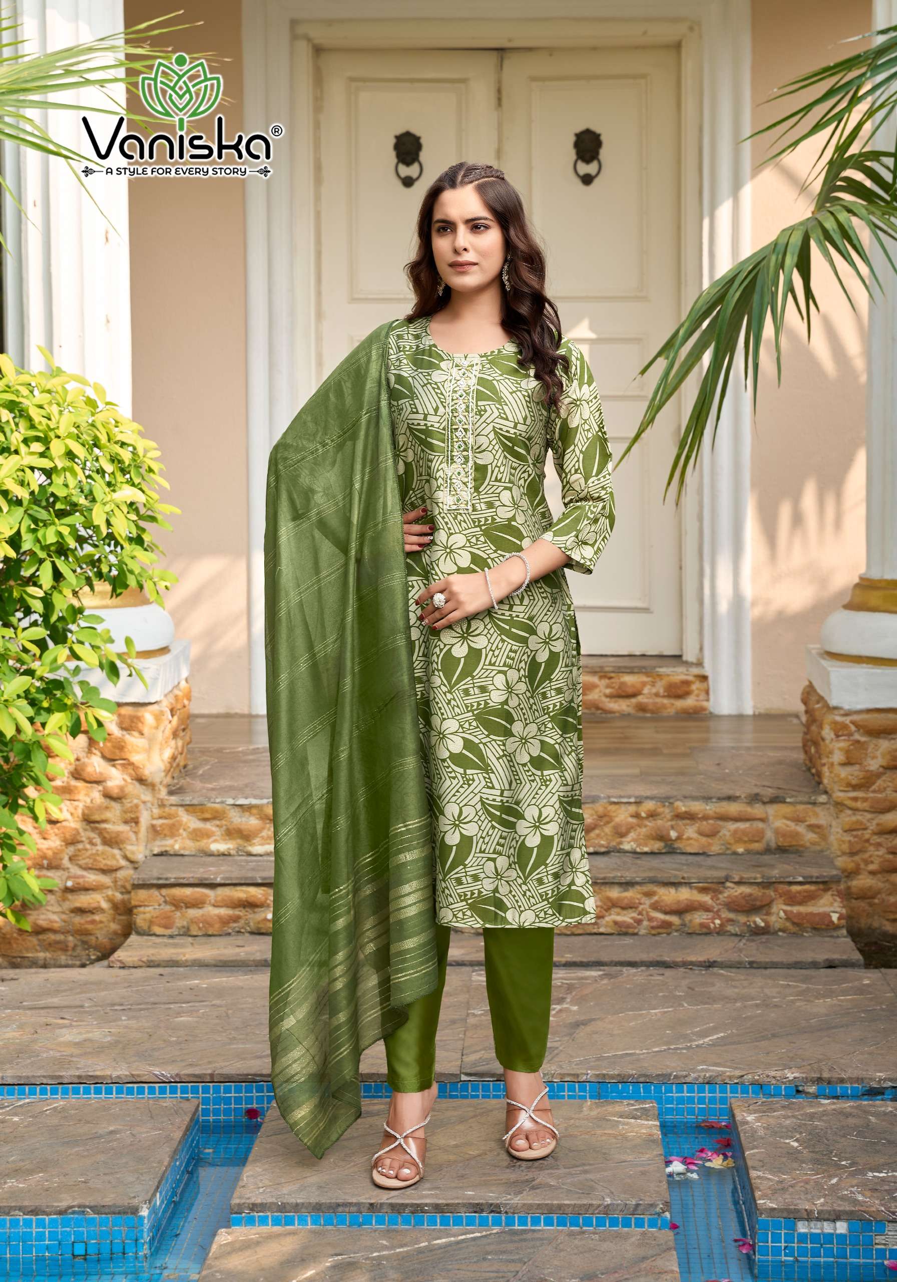 VANISKA FESTIVAL VOL 3 STRAIGHT KURTI WITH PANT &  DUPATTA SET