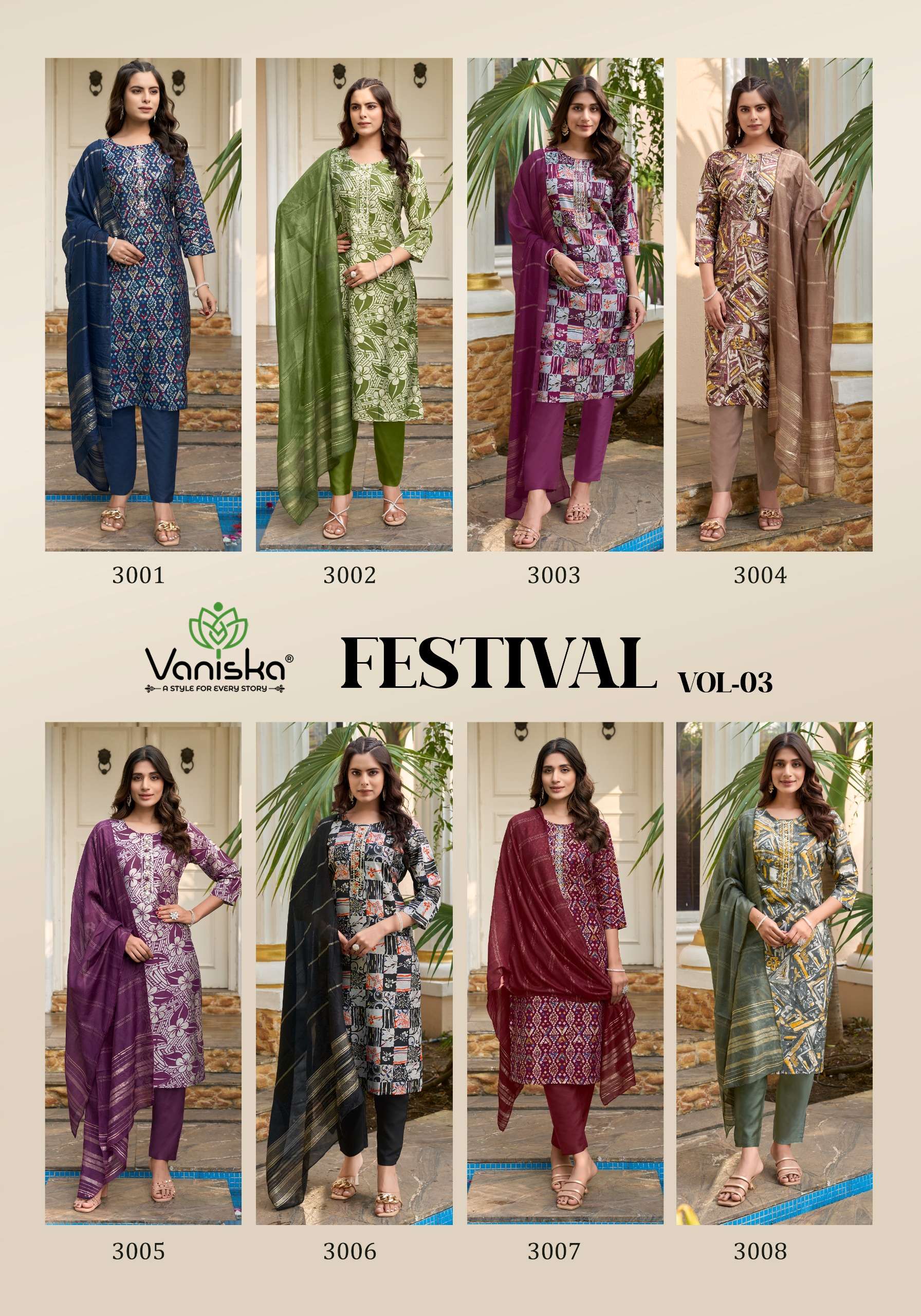VANISKA FESTIVAL VOL 3 STRAIGHT KURTI WITH PANT &  DUPATTA SET